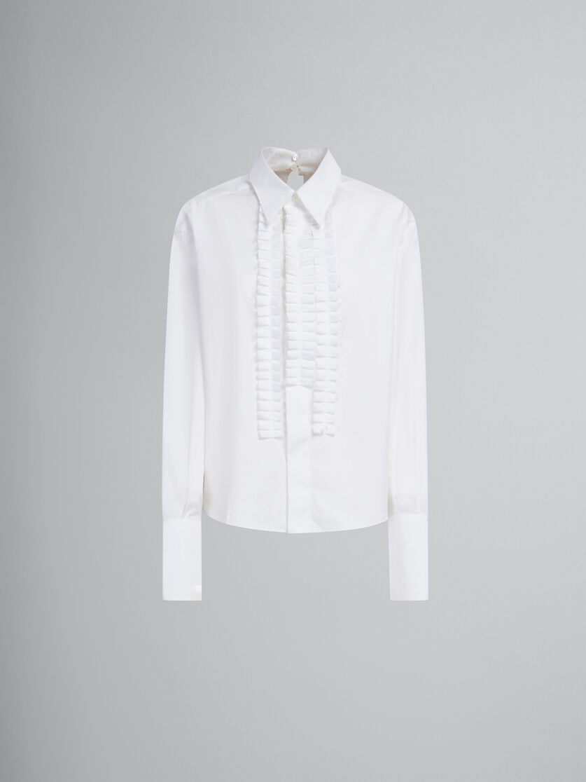 WHITE ORGANIC POPLIN SHIRT WITH RUFFLES - 1