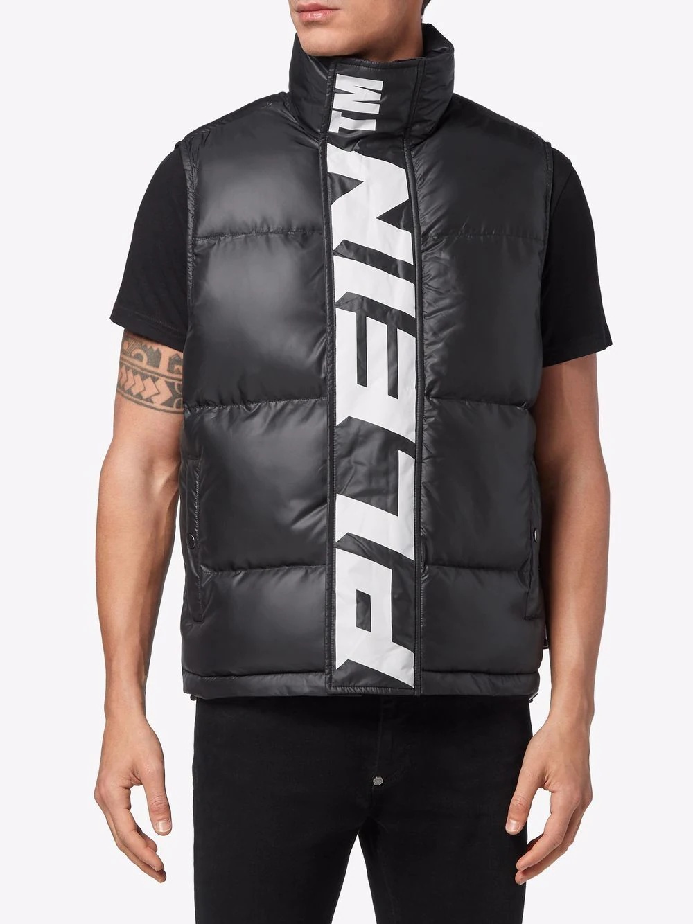 padded high-neck logo gilet - 3
