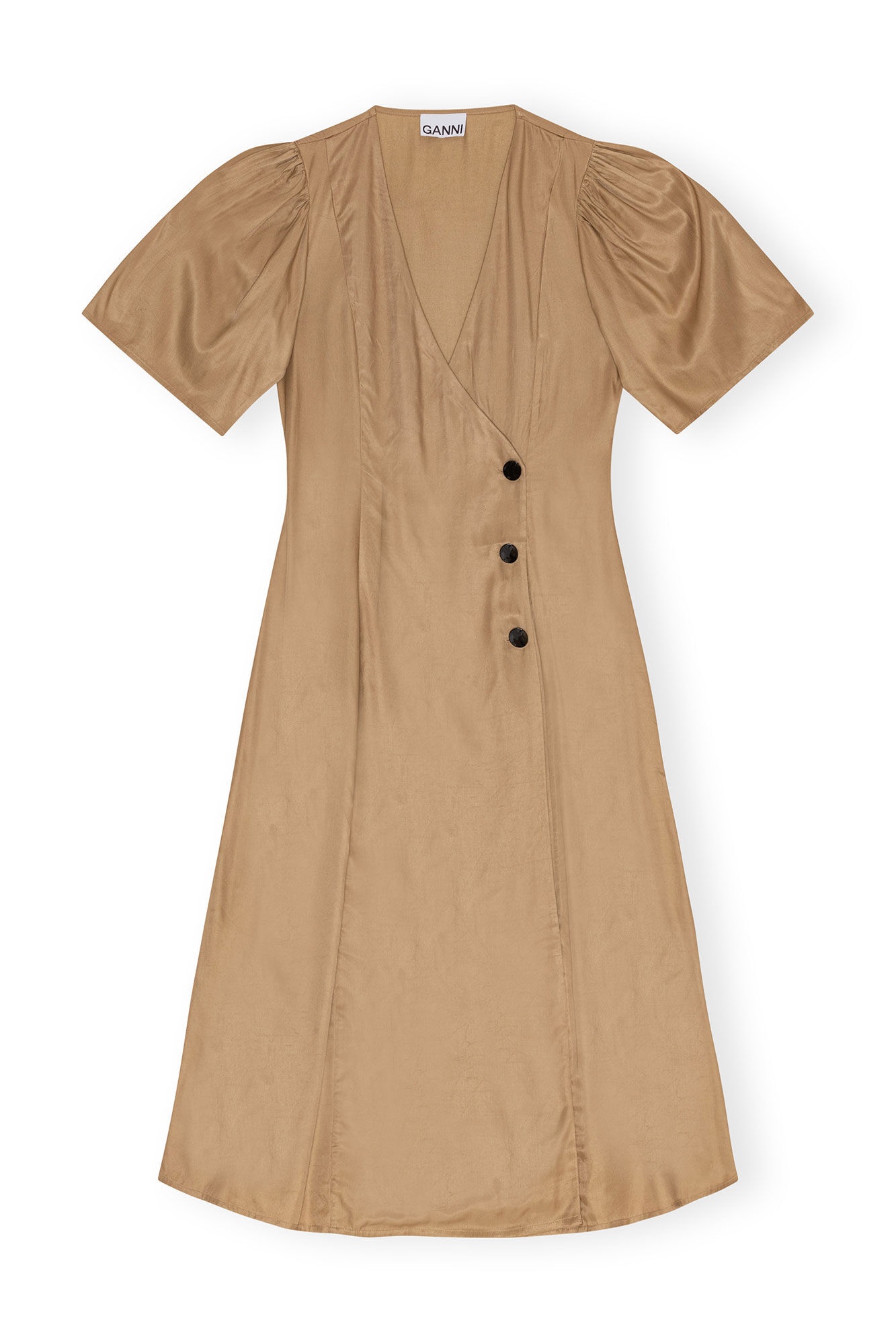 BROWN VISCOSE TWILL WRAP MIDI DRESS - 6