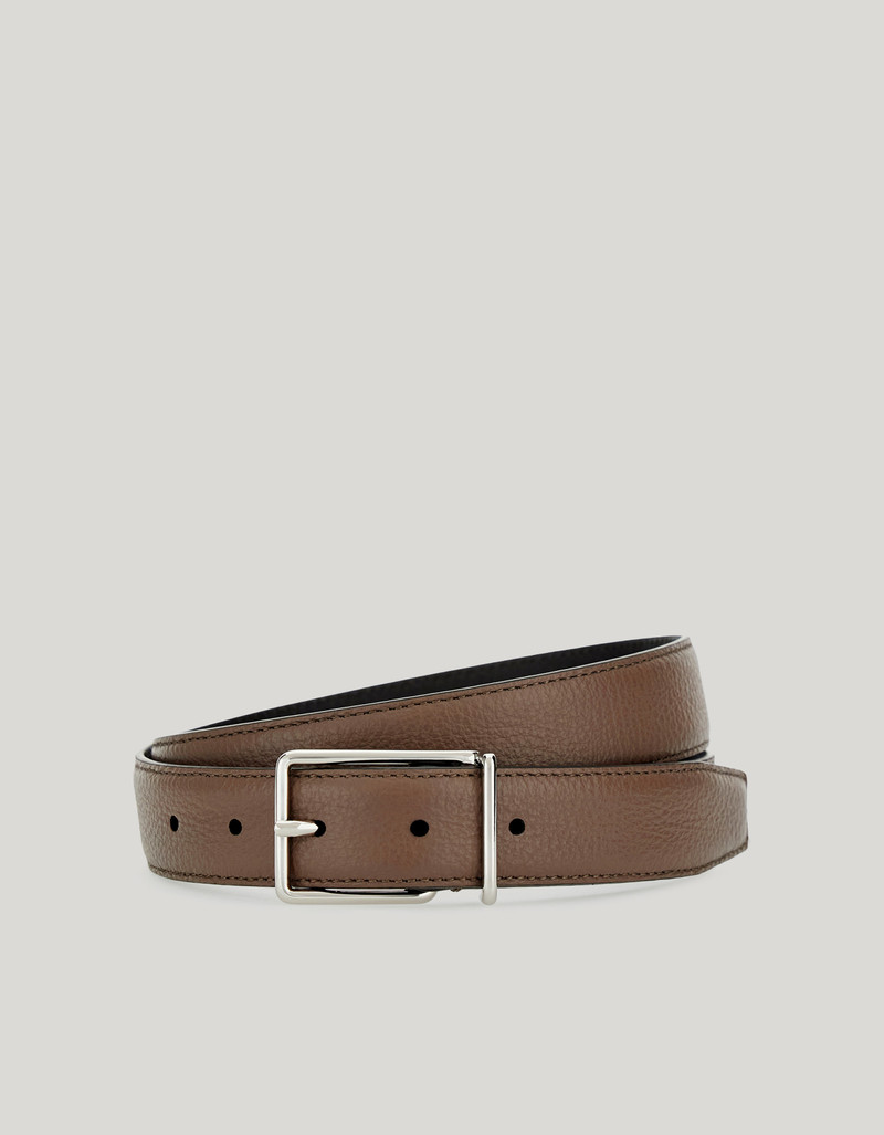 TAUPE SMOOTH CALFSKIN BELT WITH SQUARED BUCKLE 1