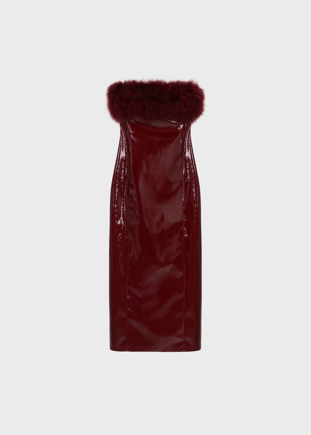 PATENT MIDI DRESS WITH MARABOU FEATHERS - 1