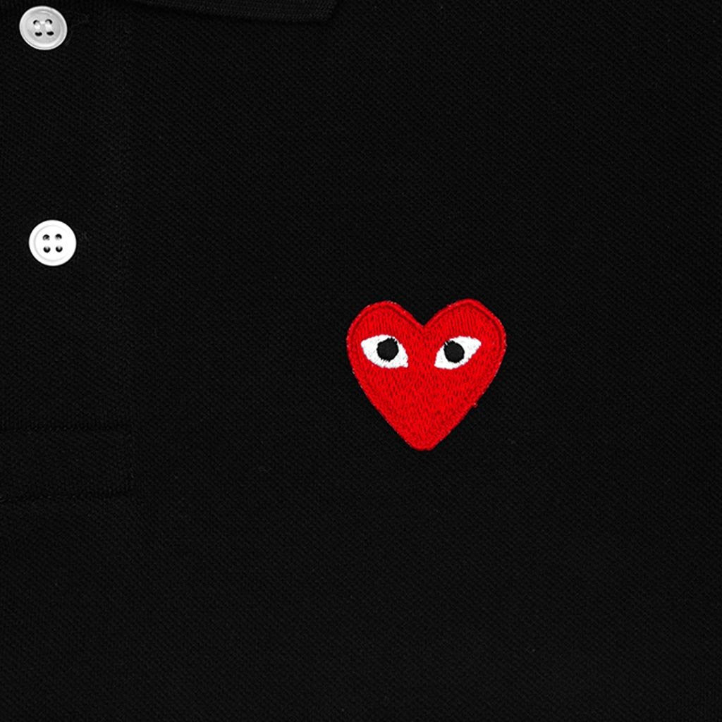 COMME DES GARCONS PLAY WOMEN'S RED EMBLEM POLO TEE - BLACK - 4