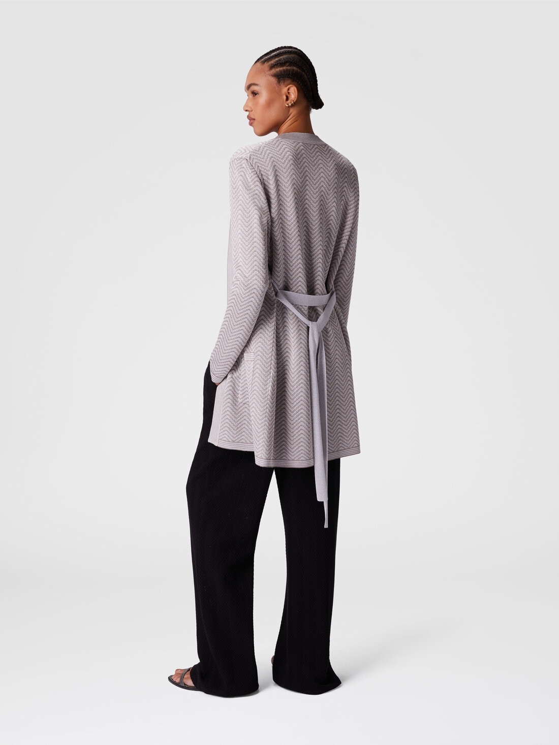 Cardigan wave pattern with belt - 3