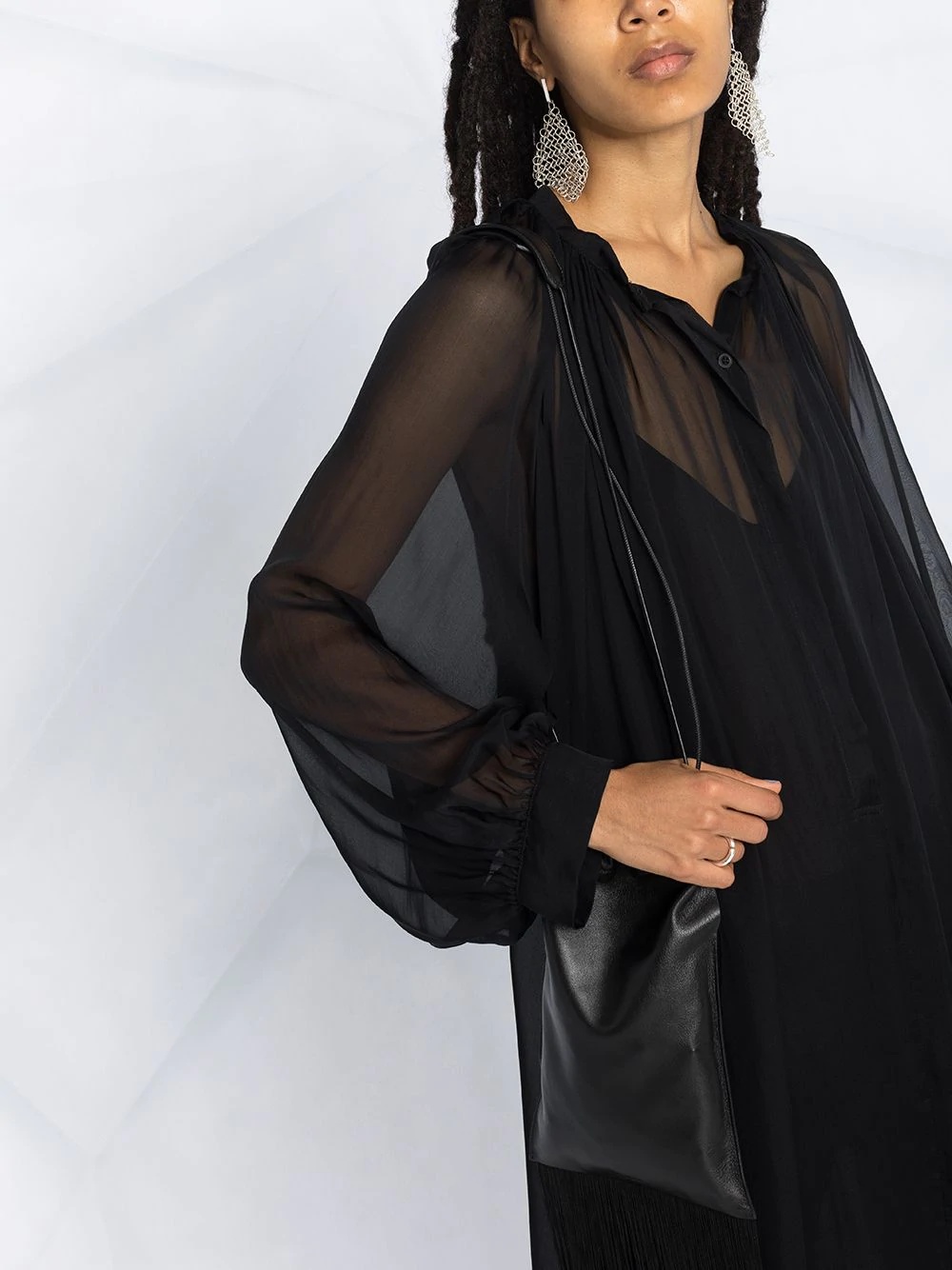 balloon-sleeved chiffon maxi dress - 5