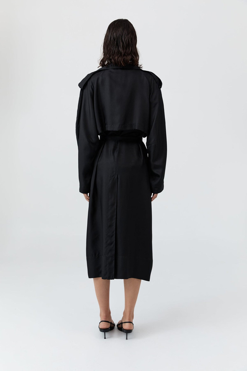 Silk Twill Relaxed Trench - Black 5
