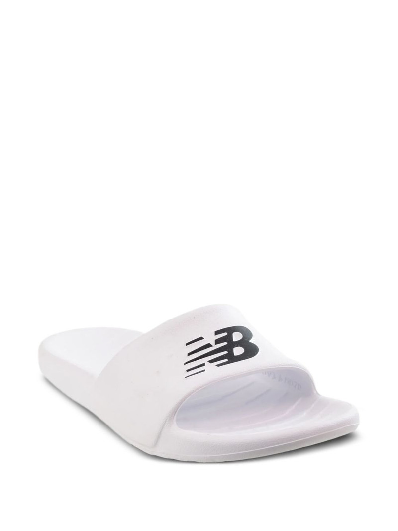 New Balance 4E logo-embossed slides outlook