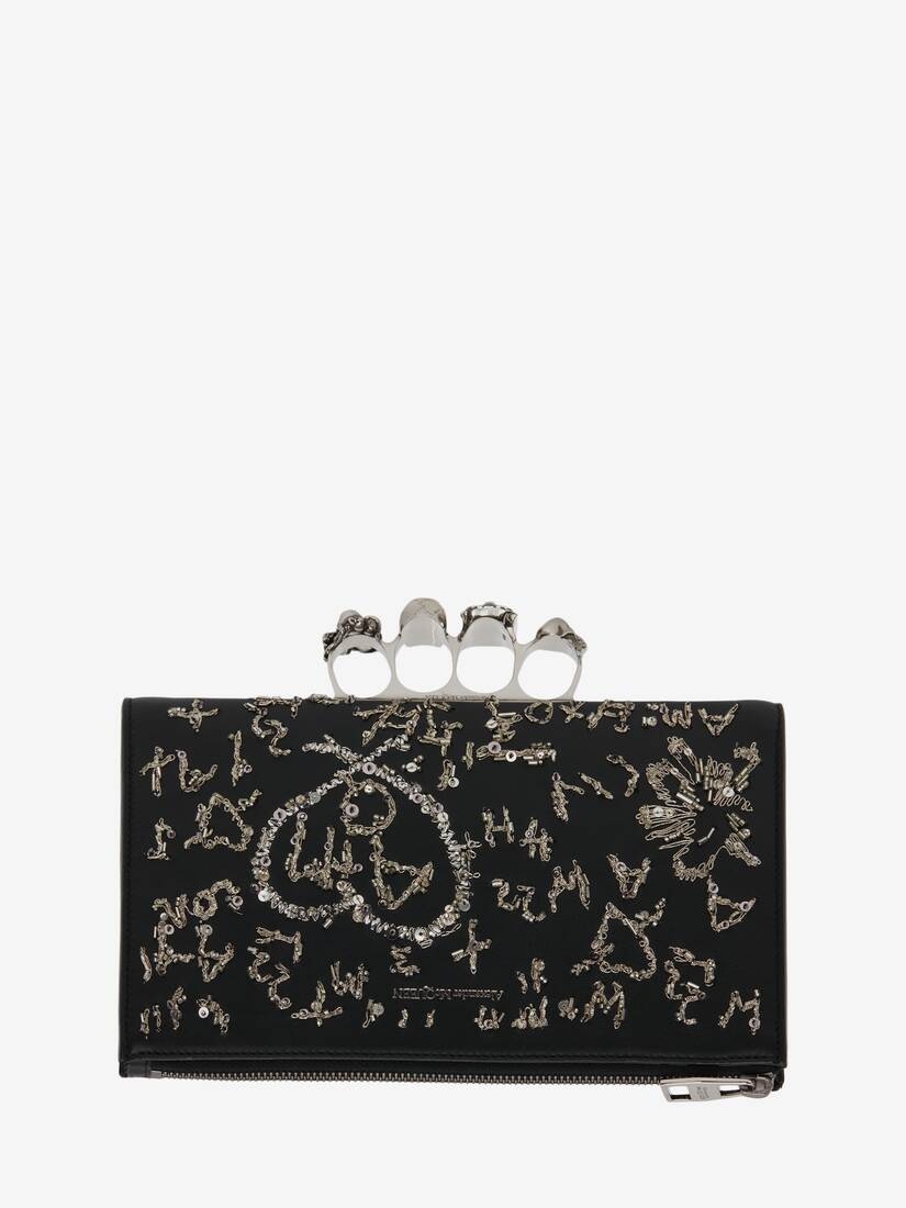 Men's Skull Four-ring Small Pouch in Black/white - 1