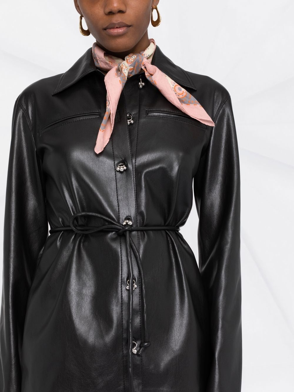 faux-leather dangling-button shirt - 3