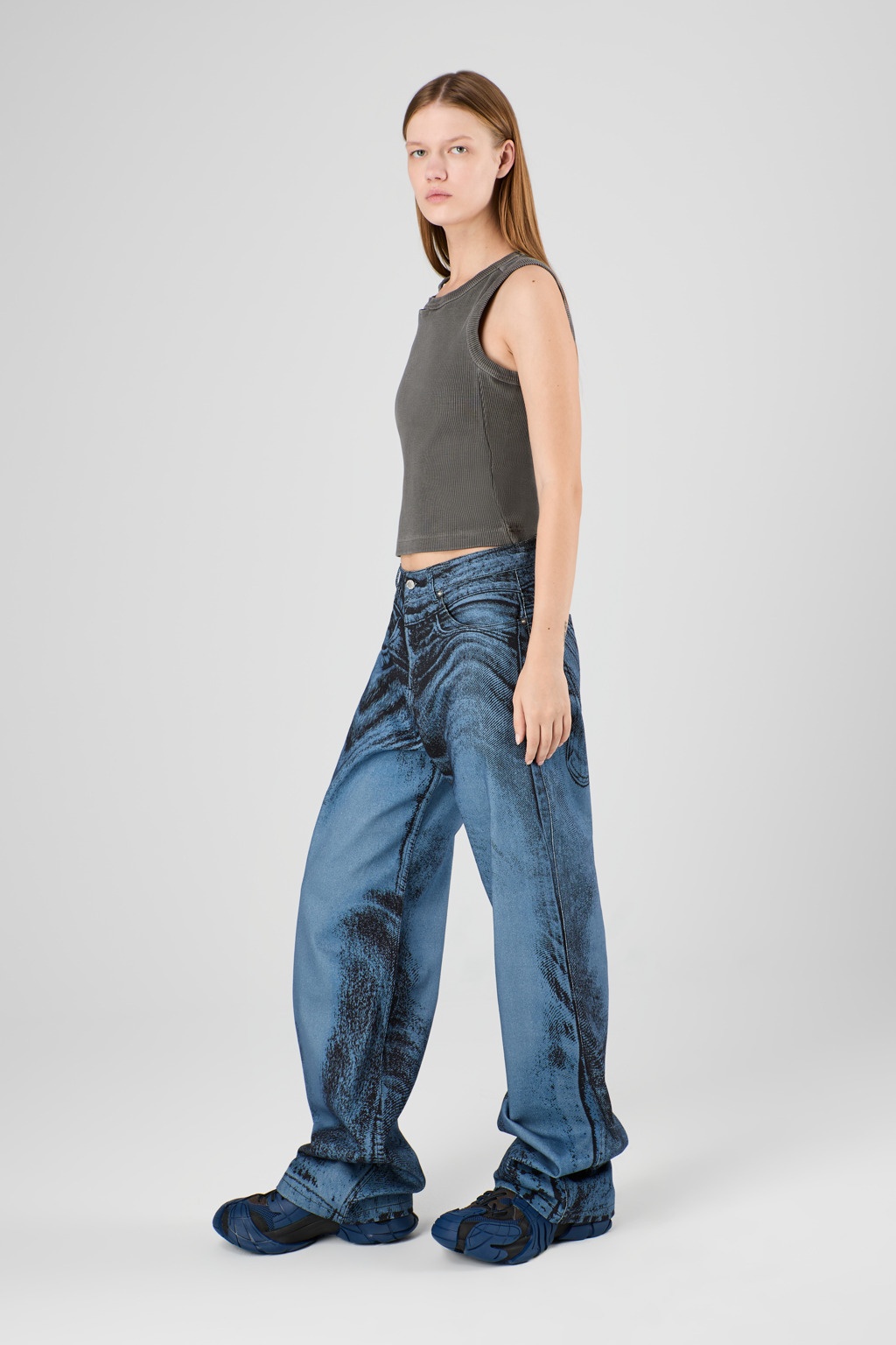 Dark Blue-Black Distorted Print Denim Jeans - 4