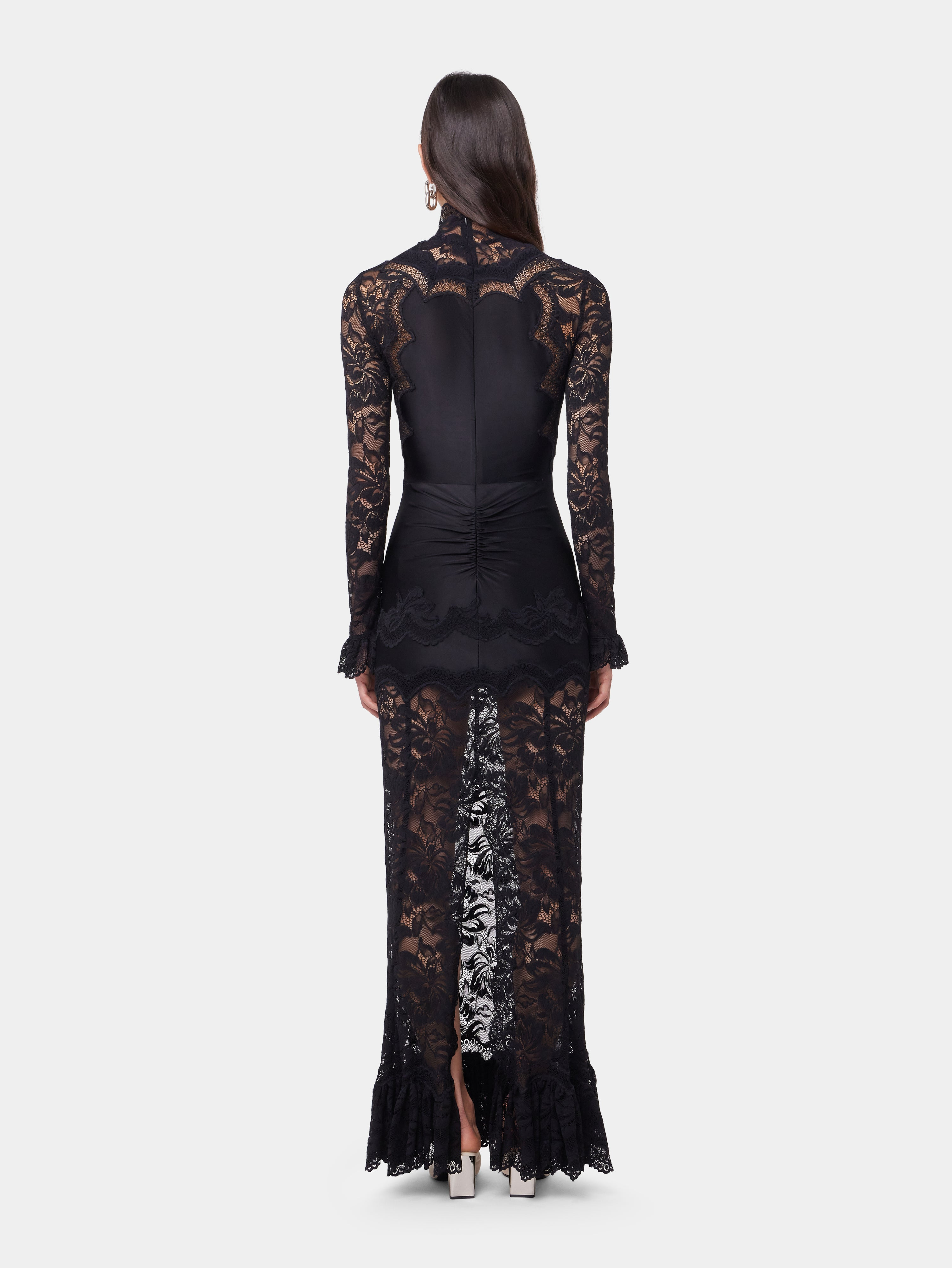 BLACK LONG DRESS IN LACE AND JERSEY - 4