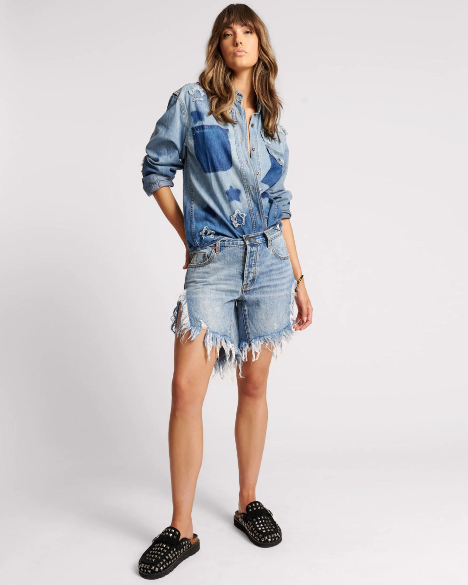 Frankies Low Waist Long Length Denim Shorts - Hollywood - 1