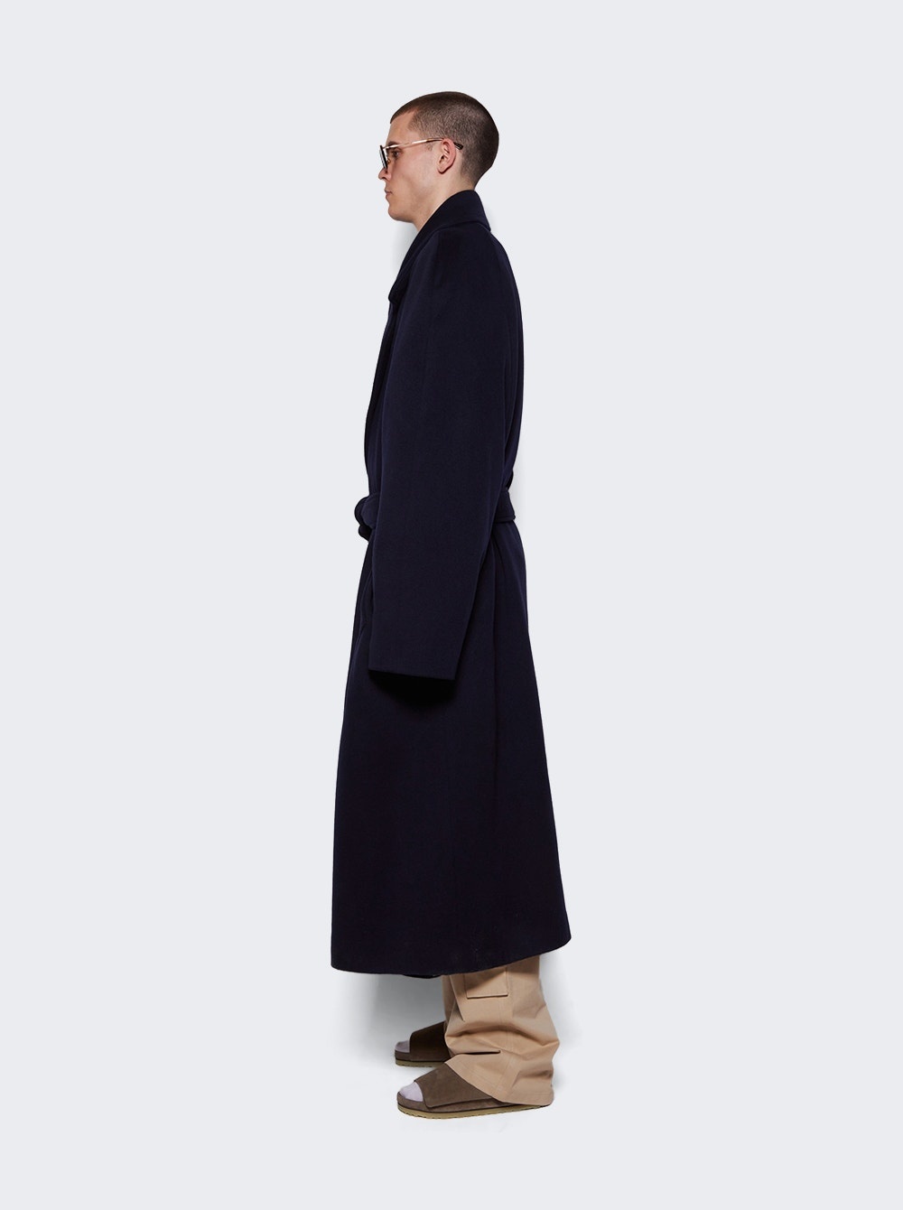 BALENCIAGA Raglan Long Cashmere Coat Navy Blue | thewebster