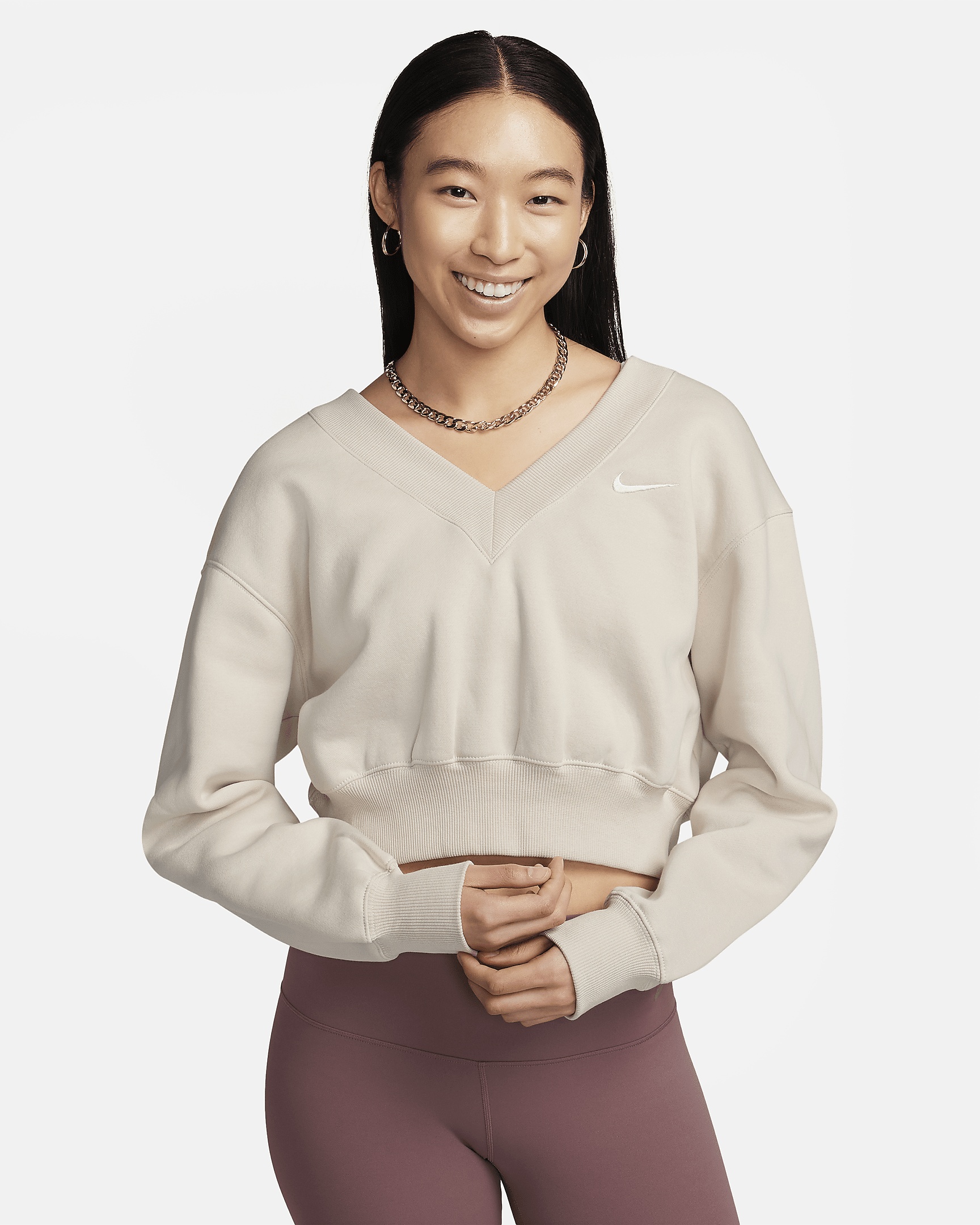 Women's Nike Sportswear Phoenix Fleece Cropped V-Neck Top - 1