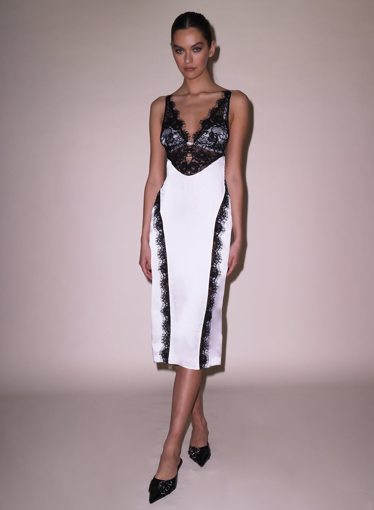 Silk & Lace V Neck Dress - 4