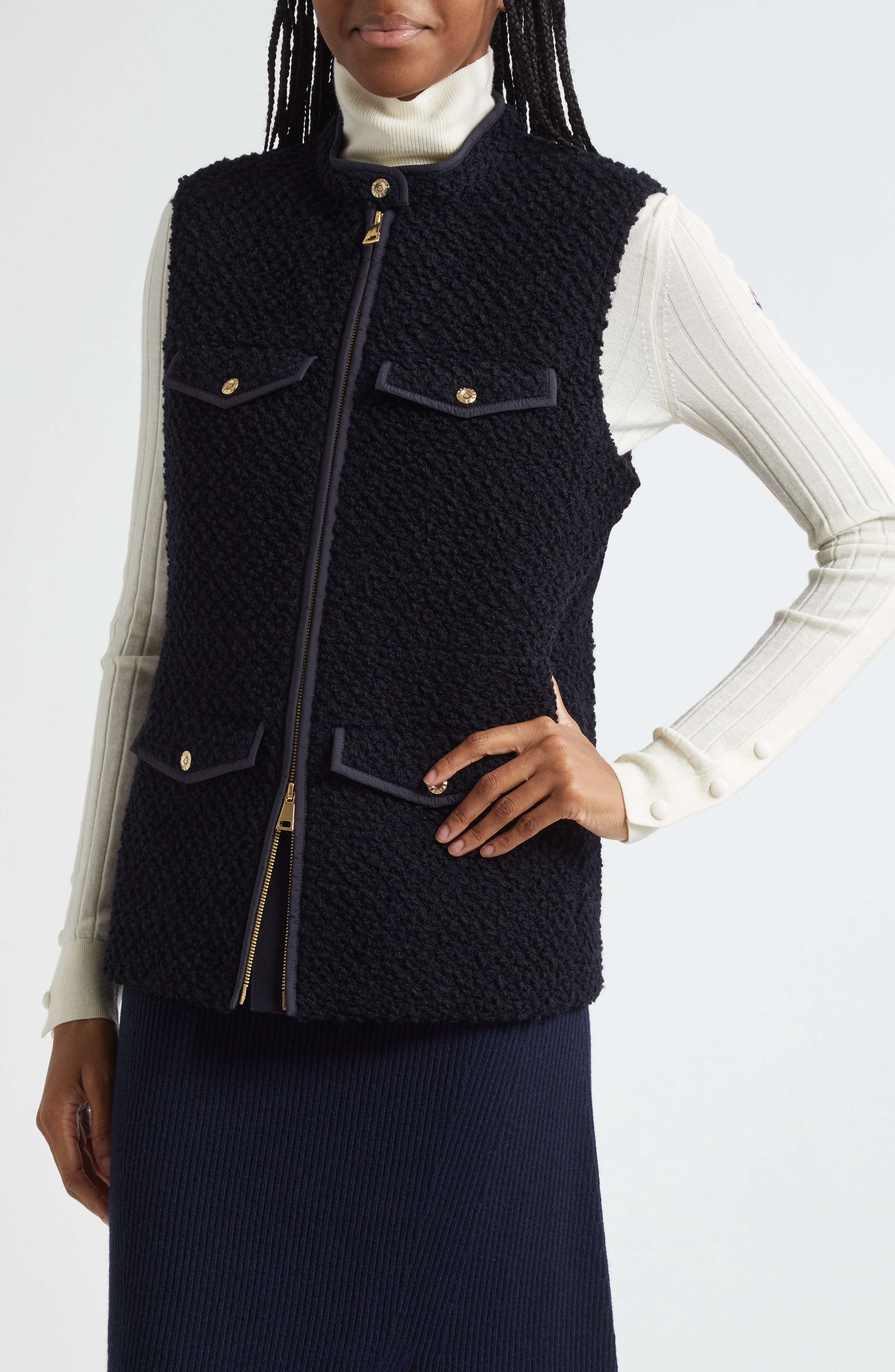 Moncler Fallavier Virgin Wool Down Vest in Dark Navy Blue at Nordstrom - 4
