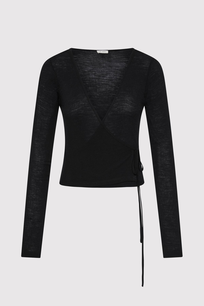 Baby Wool Wrap Top - Black 1