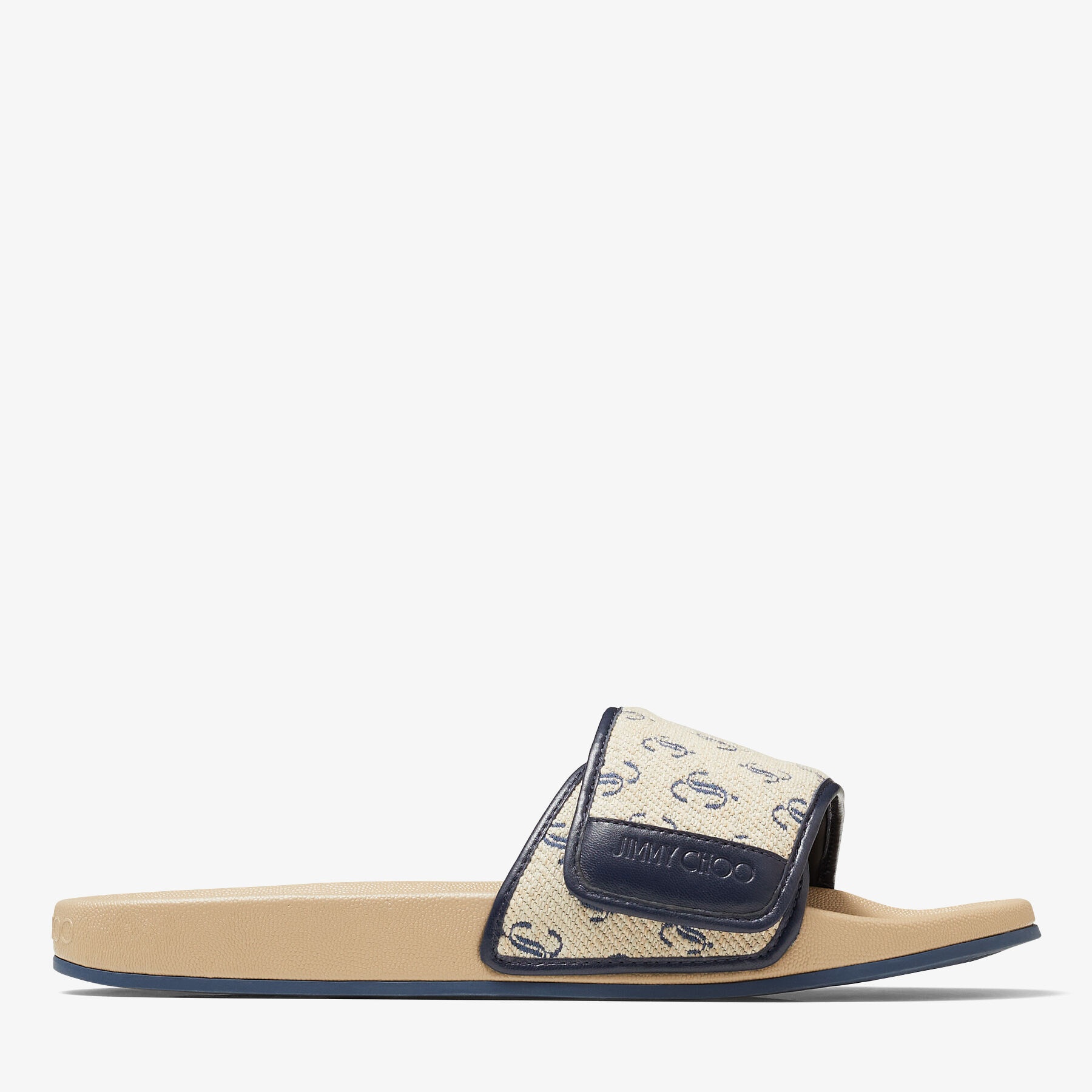 Fitz/M
Sand Dune and Navy JC Logo Jacquard and Sand Dune Nappa Leather Slides - 1