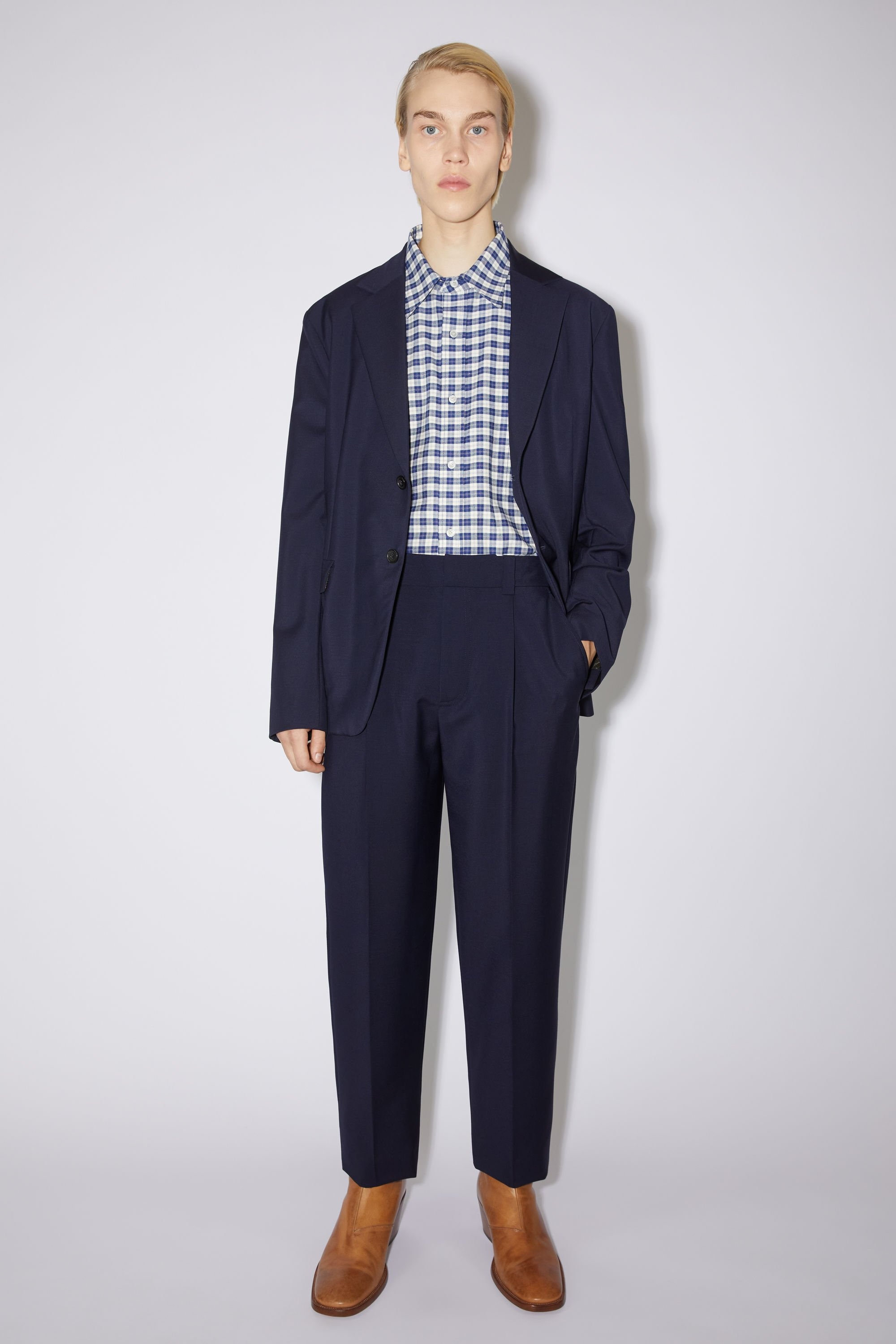 Wool-blend tailored trousers - Dark navy - 2