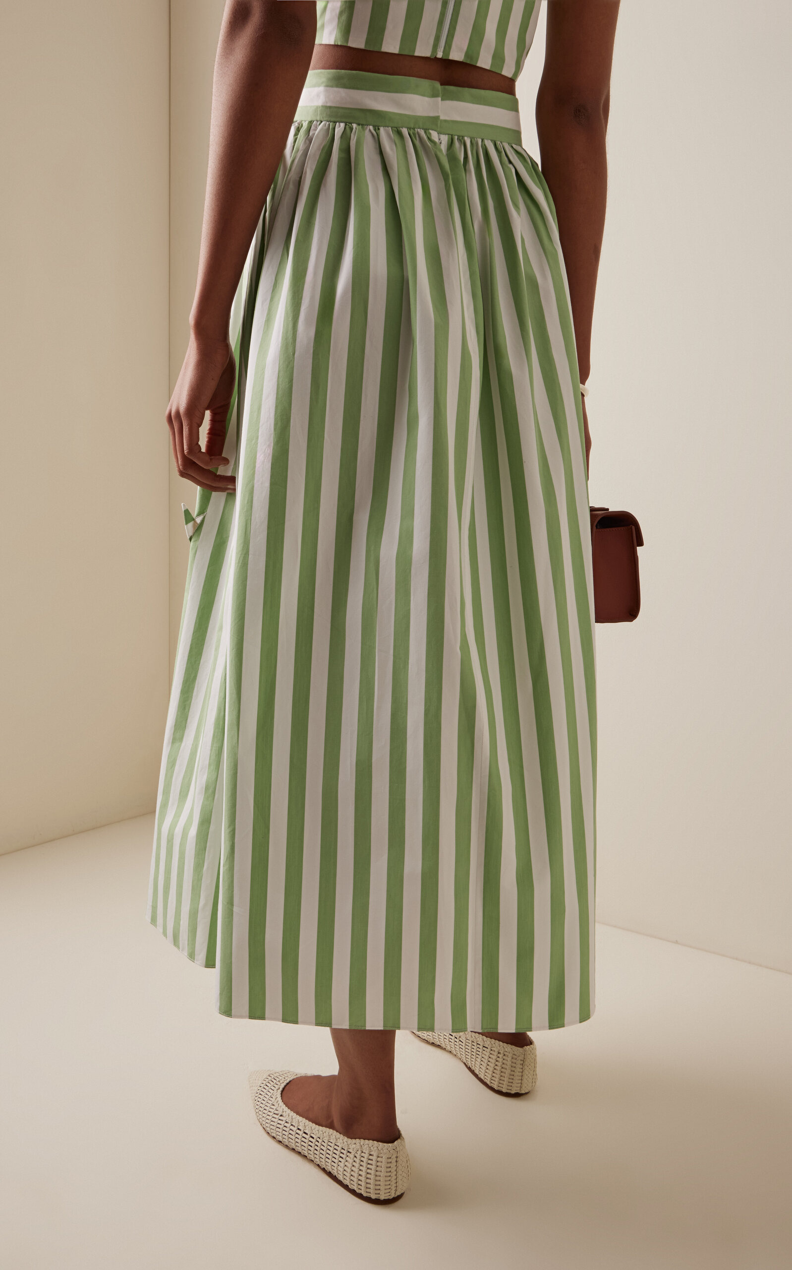 Exclusive Riviera Appliquéd Striped Cotton Midi Skirt stripe - 5
