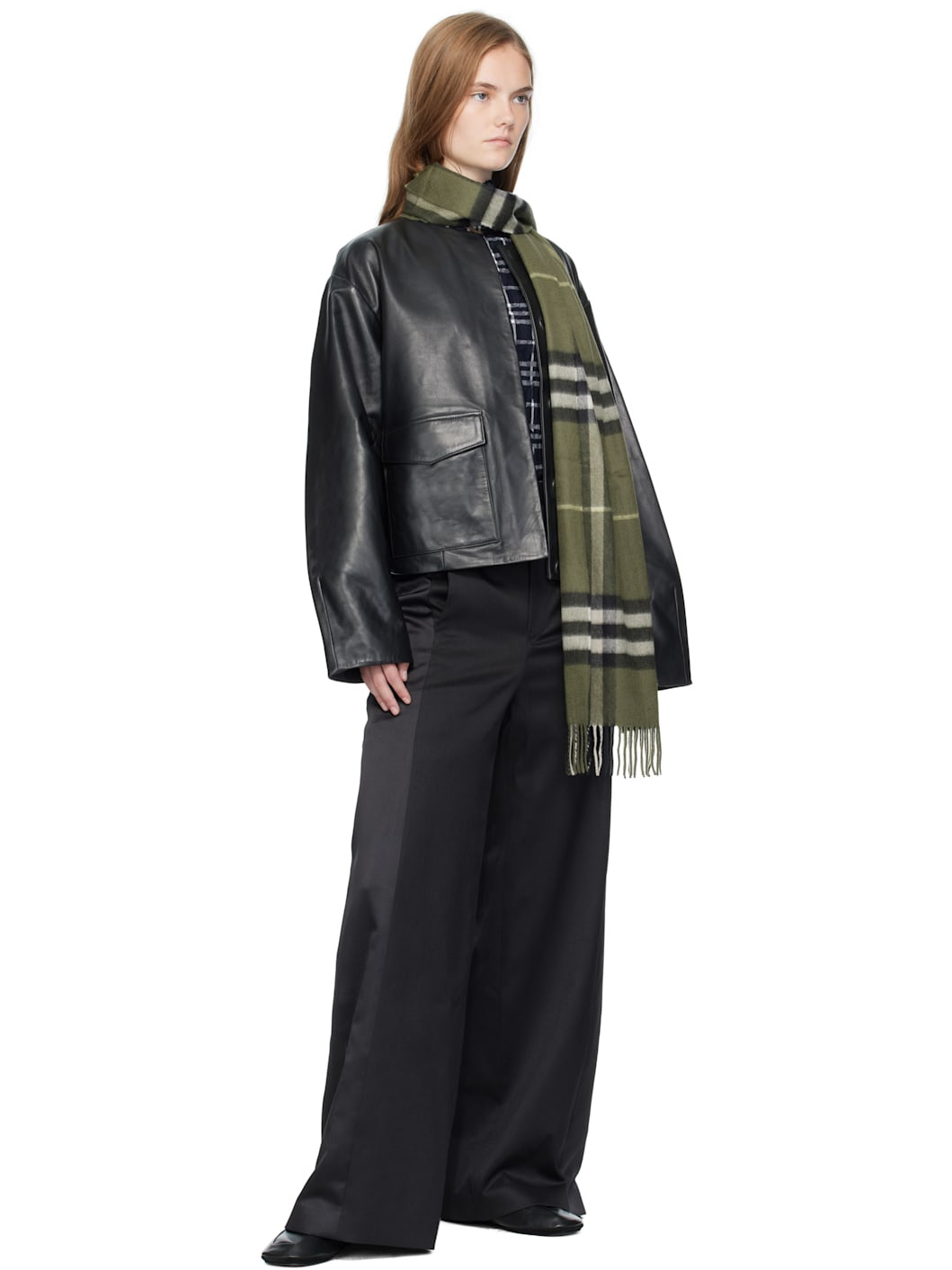 Khaki Check Cashmere Scarf - 2