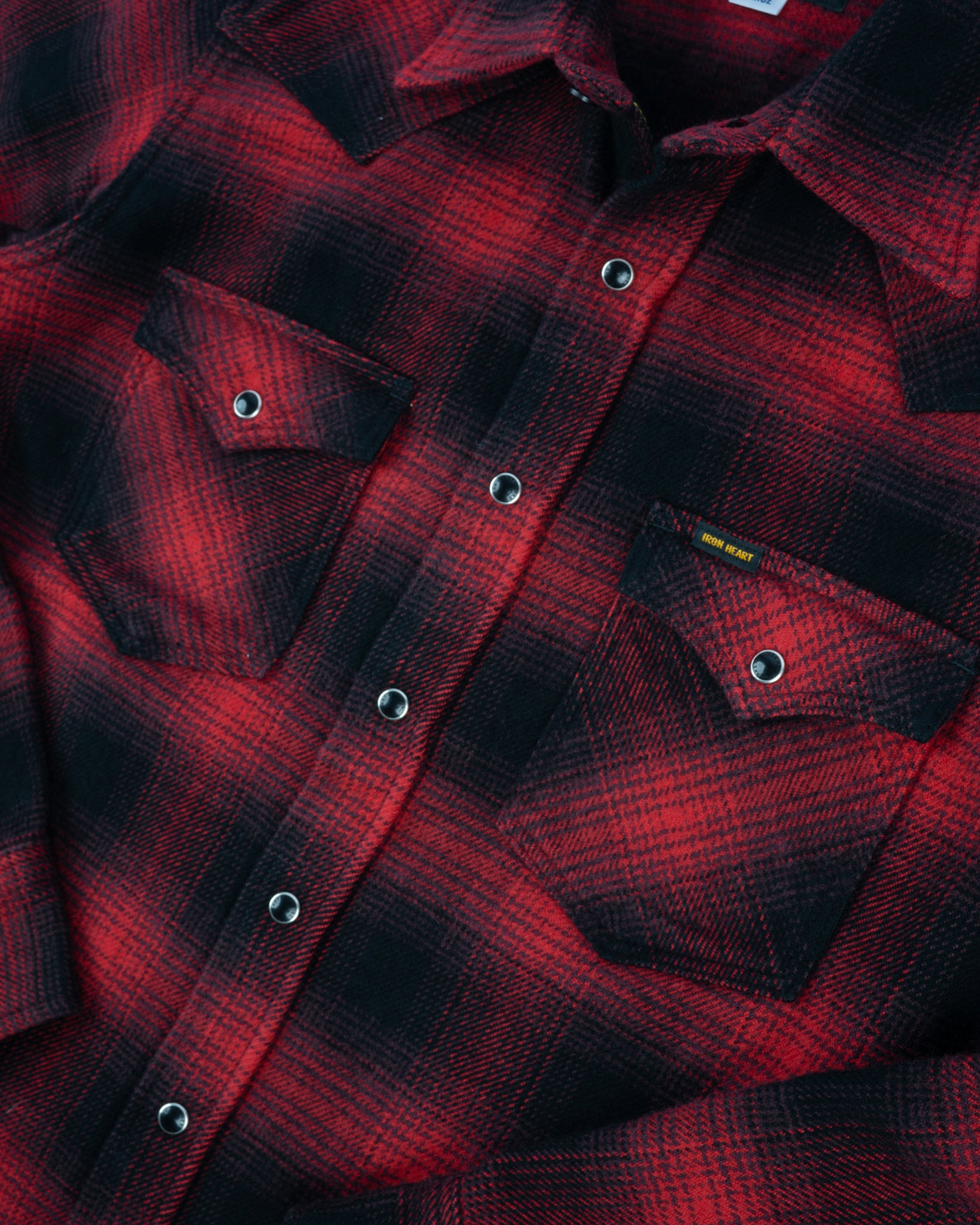 IHSH-264-RED Ultra Heavy Flannel Ombré Check Western Shirt - Red/Black - 15