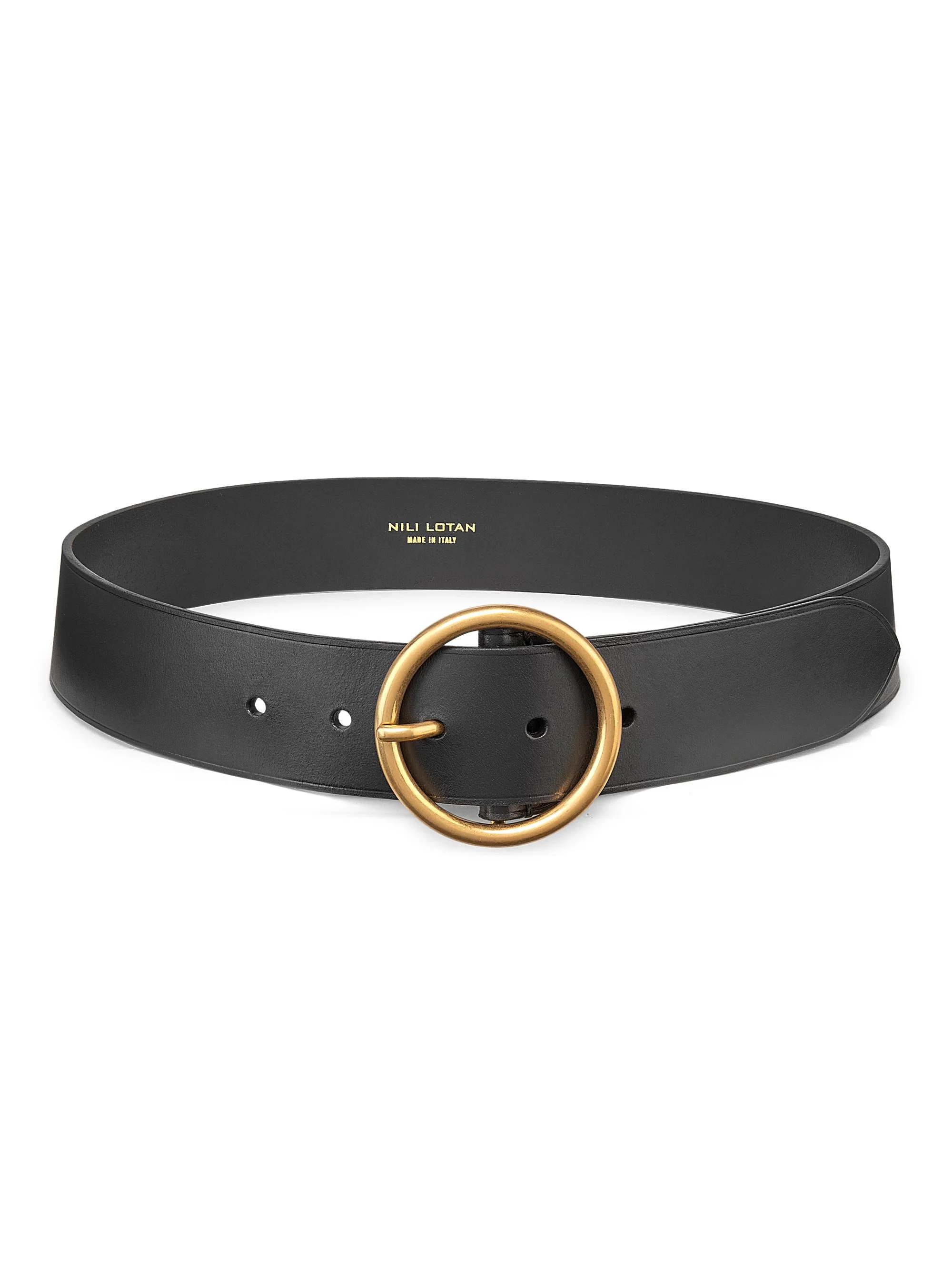 Women's Avery O-Ring Leather Belt - Black Antique Brass - 1
