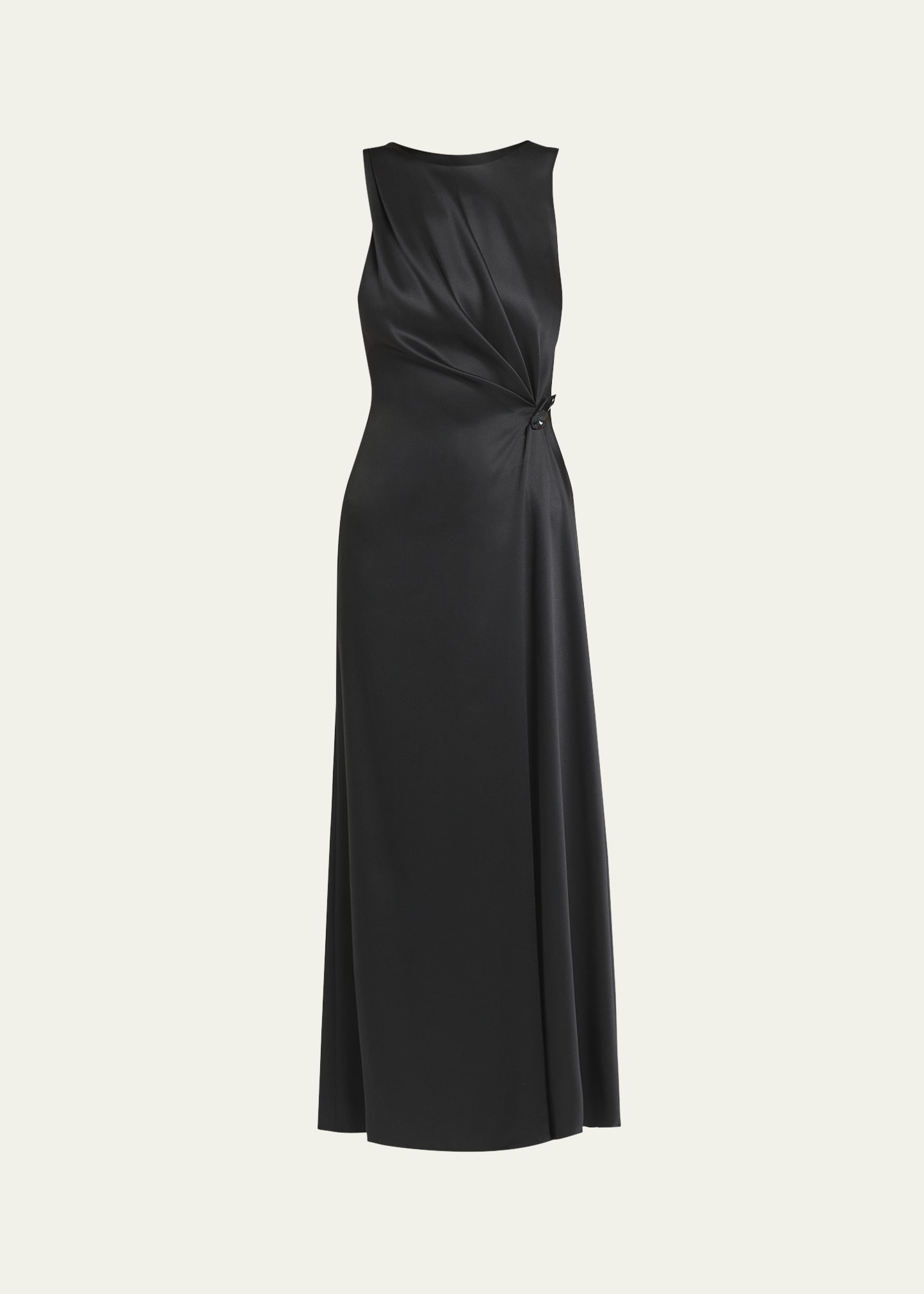 Satin Gown with Gathered Beaded Hip Detail - 1