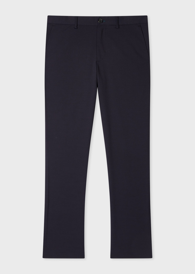 Navy Mid-Fit Wool-Cotton Blend Chinos 1
