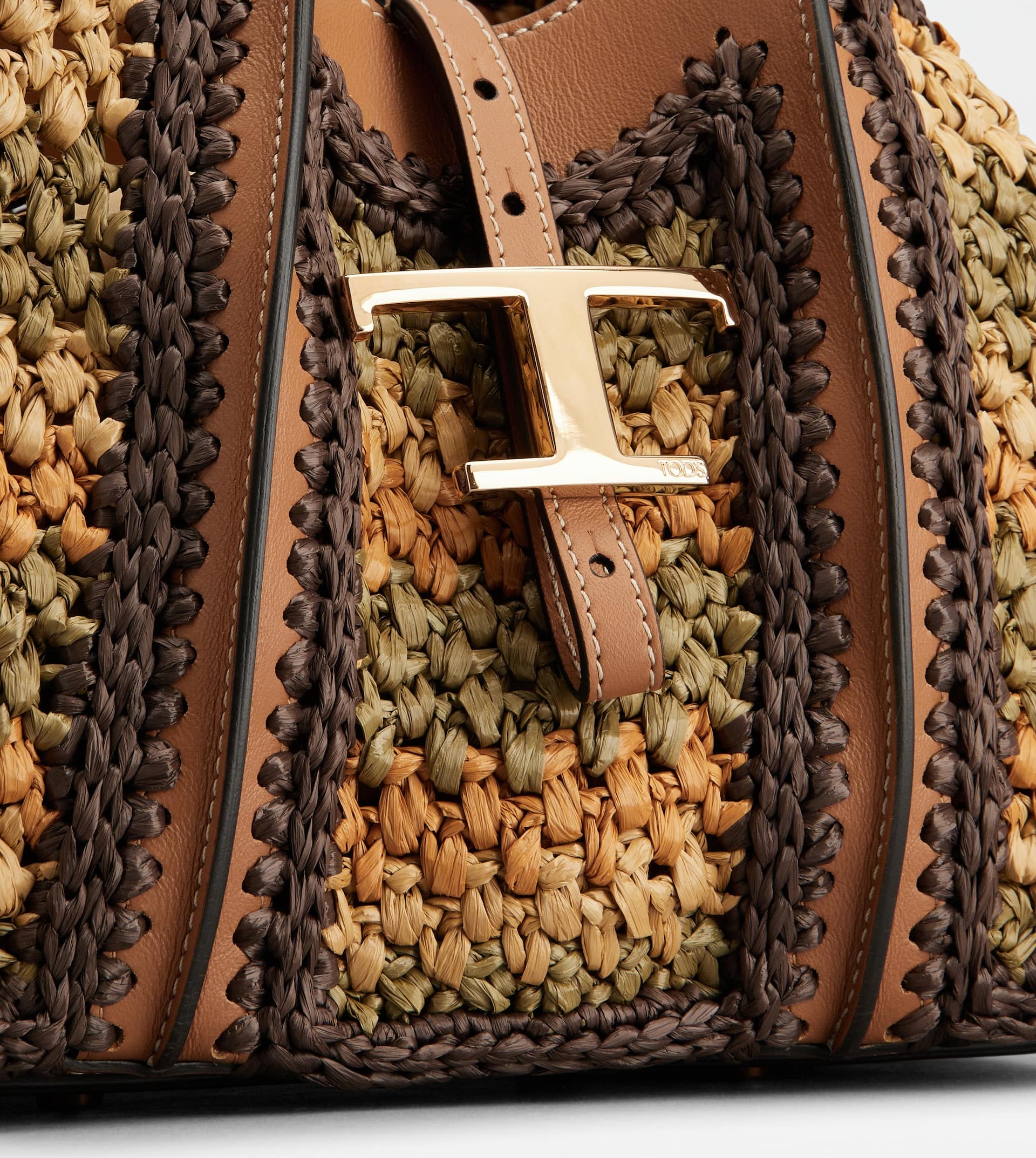 T TIMELESS SHOPPING BAG IN LEATHER AND FABRIC MINI - BEIGE, ORANGE, GREEN - 5