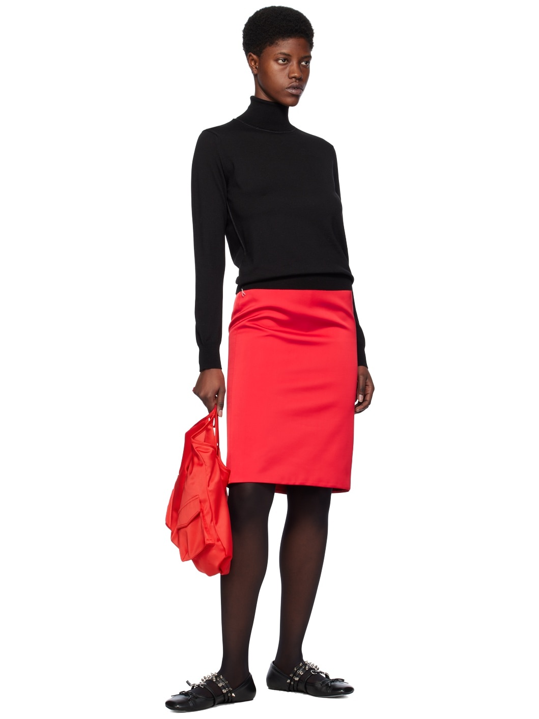 Red Vented Midi Skirt - 4