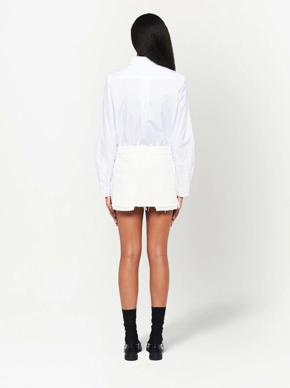 frayed-hem denim mini skirt - 4