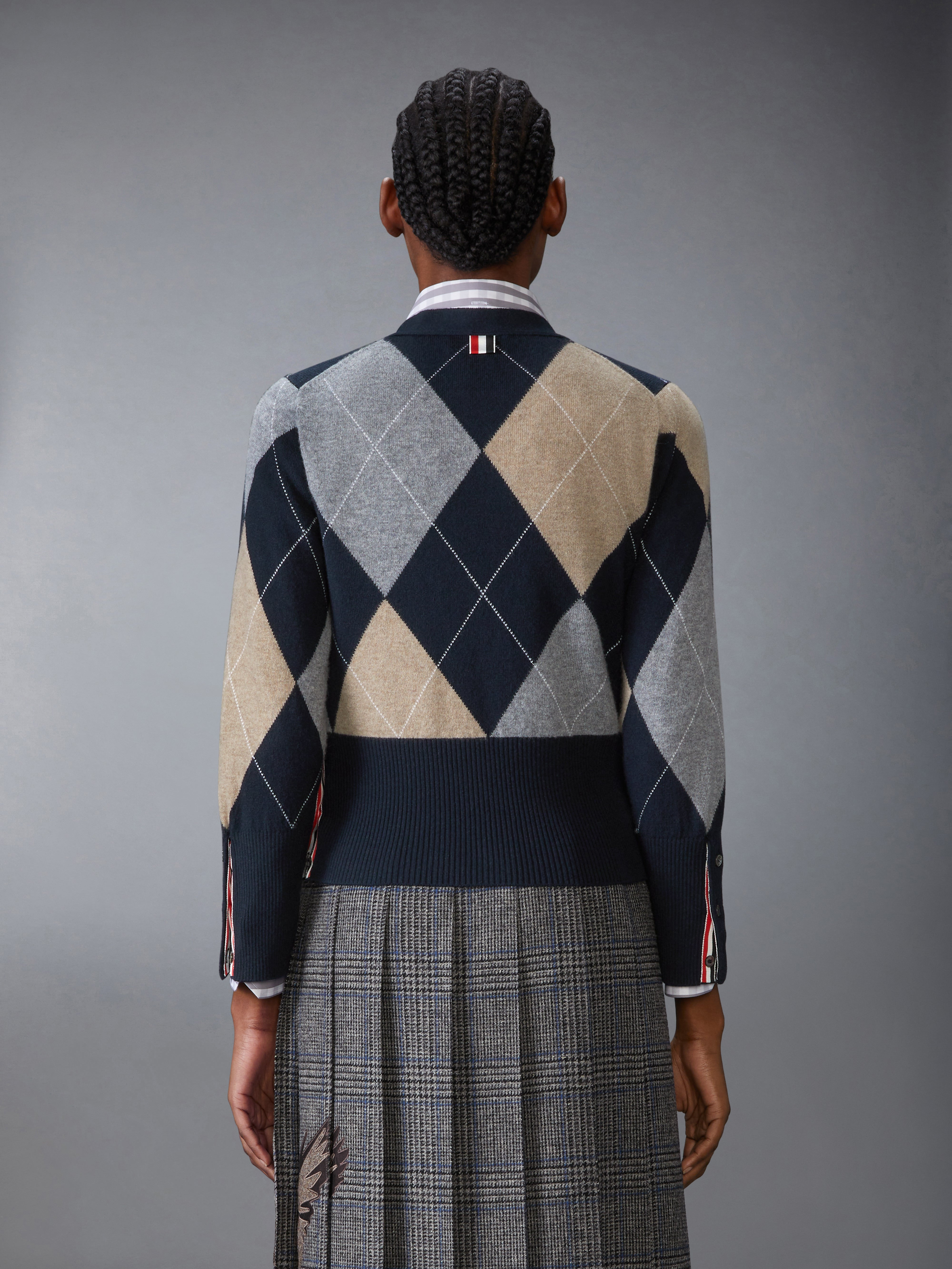 ARGYLE INTARSIA CASHMERE V NECK CARDIGAN - 3