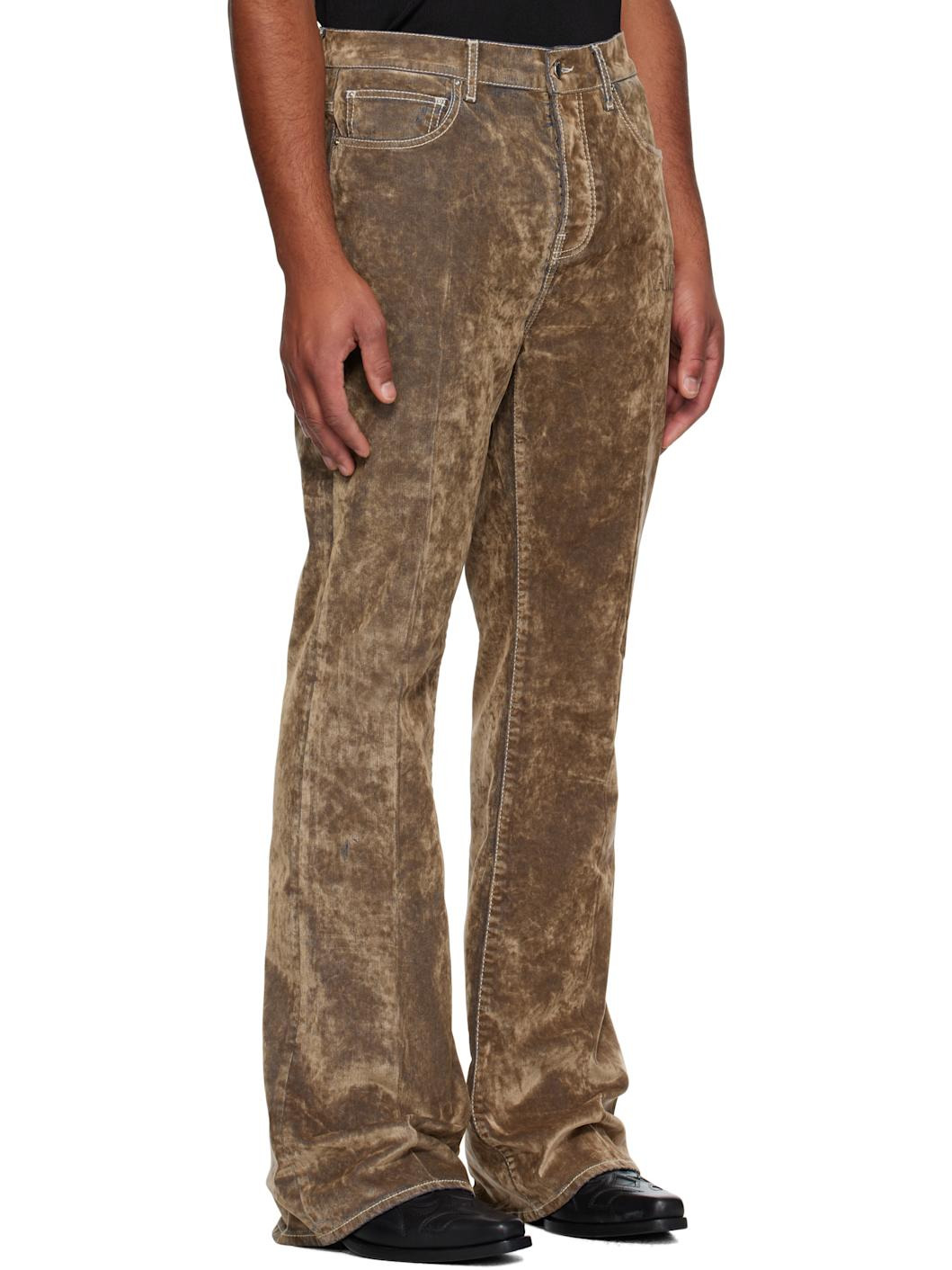 Tan Velvet Flare Jeans - 2