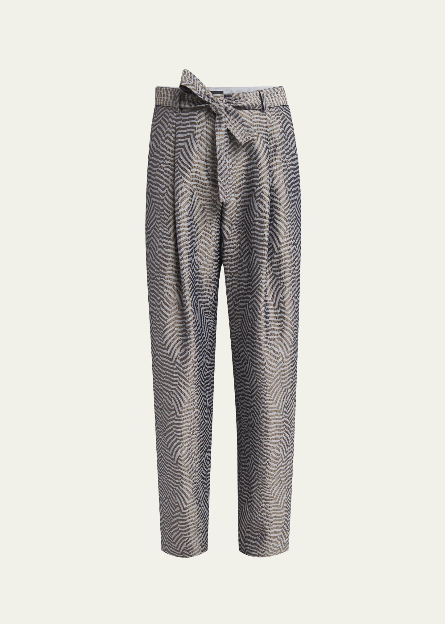 Animalier Silk Jacquard Straight-Leg Paperbag Trousers - 1