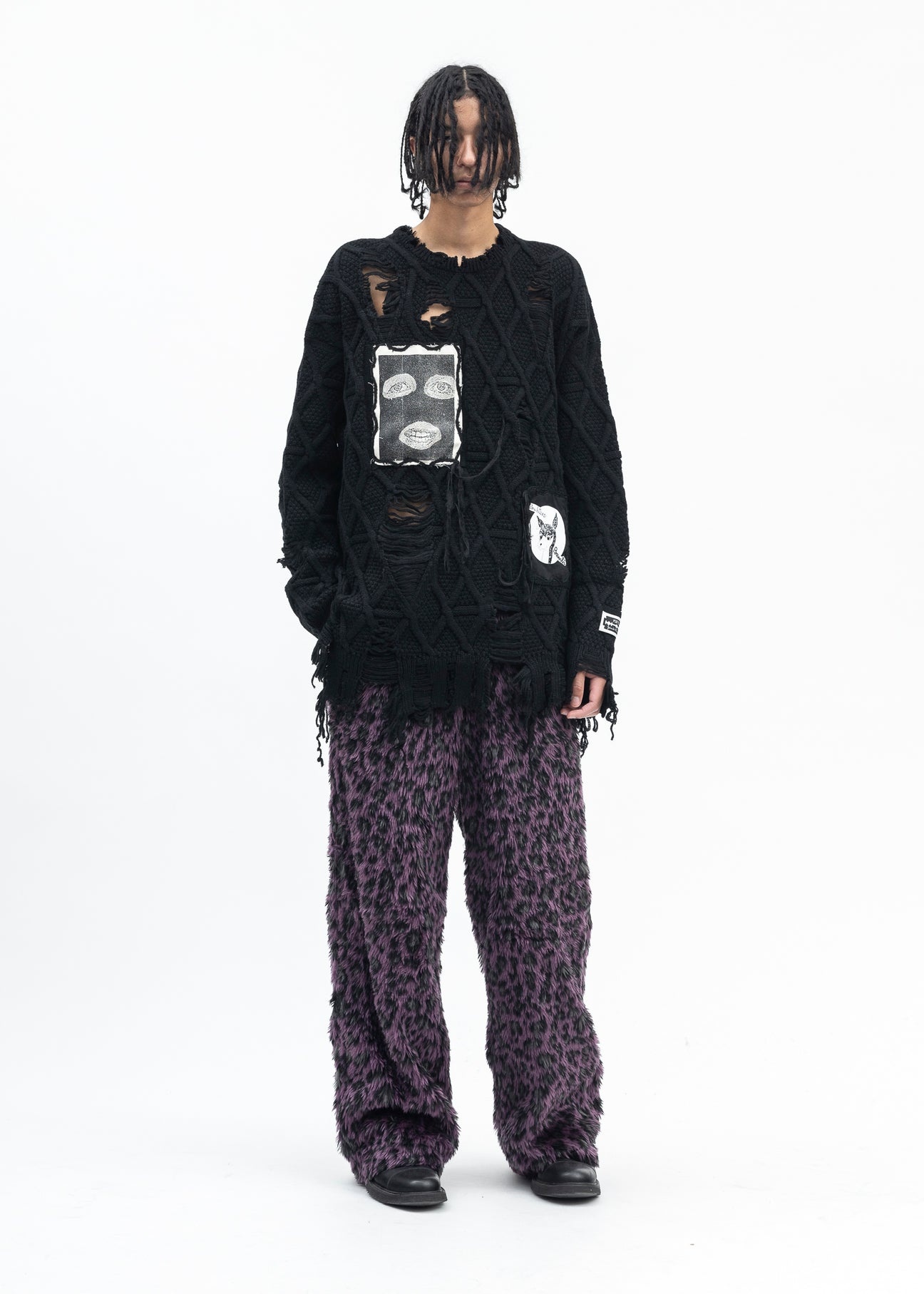 BLACK DESTROY PULLOVER KNIT COLLABORATION WITH rurumu: ARTWORK BY JAMIE REID. - 5