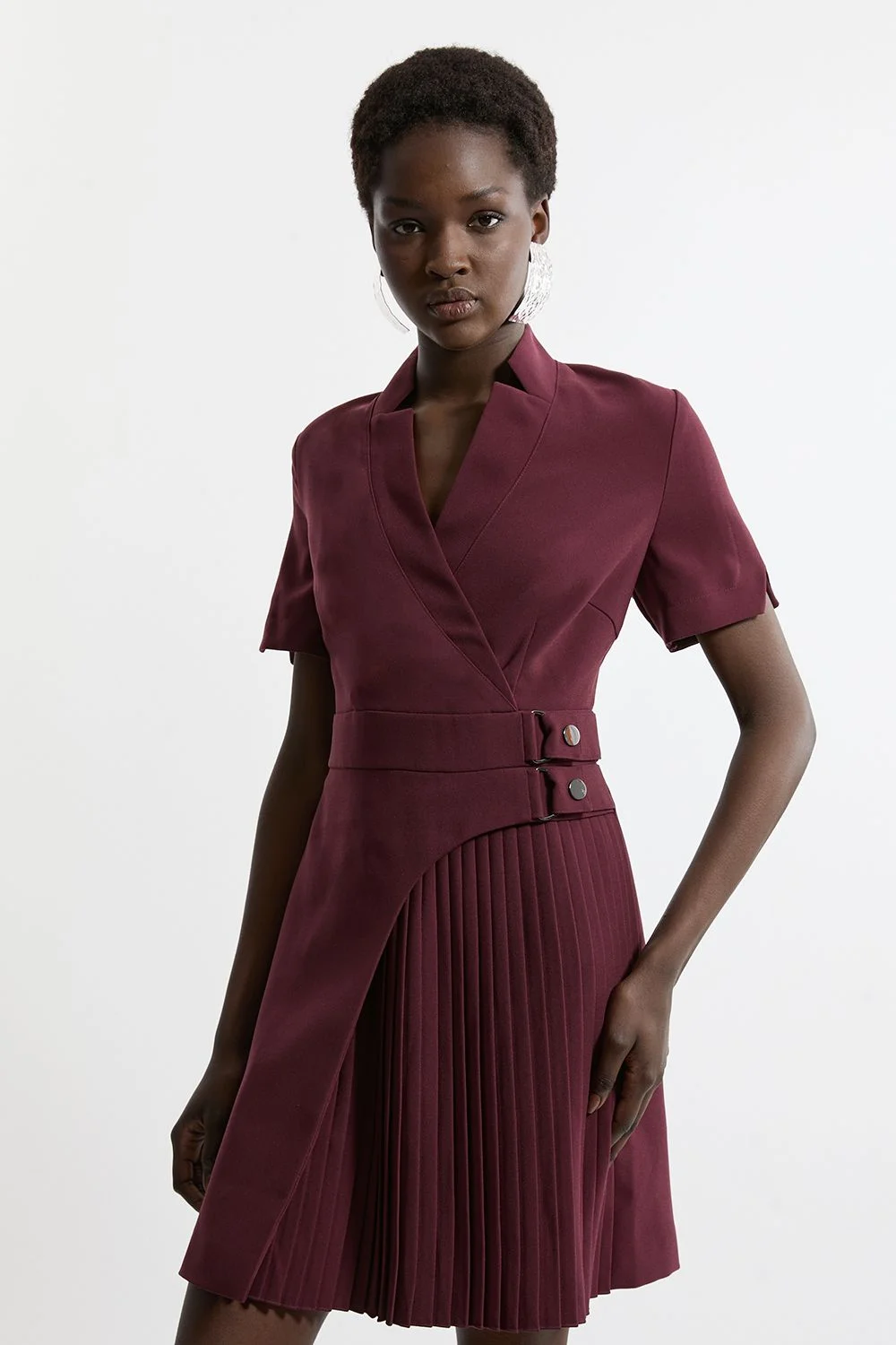 Forever Tailored Crepe Military Pleat Notch Neck Wrap Mini Dress - 1