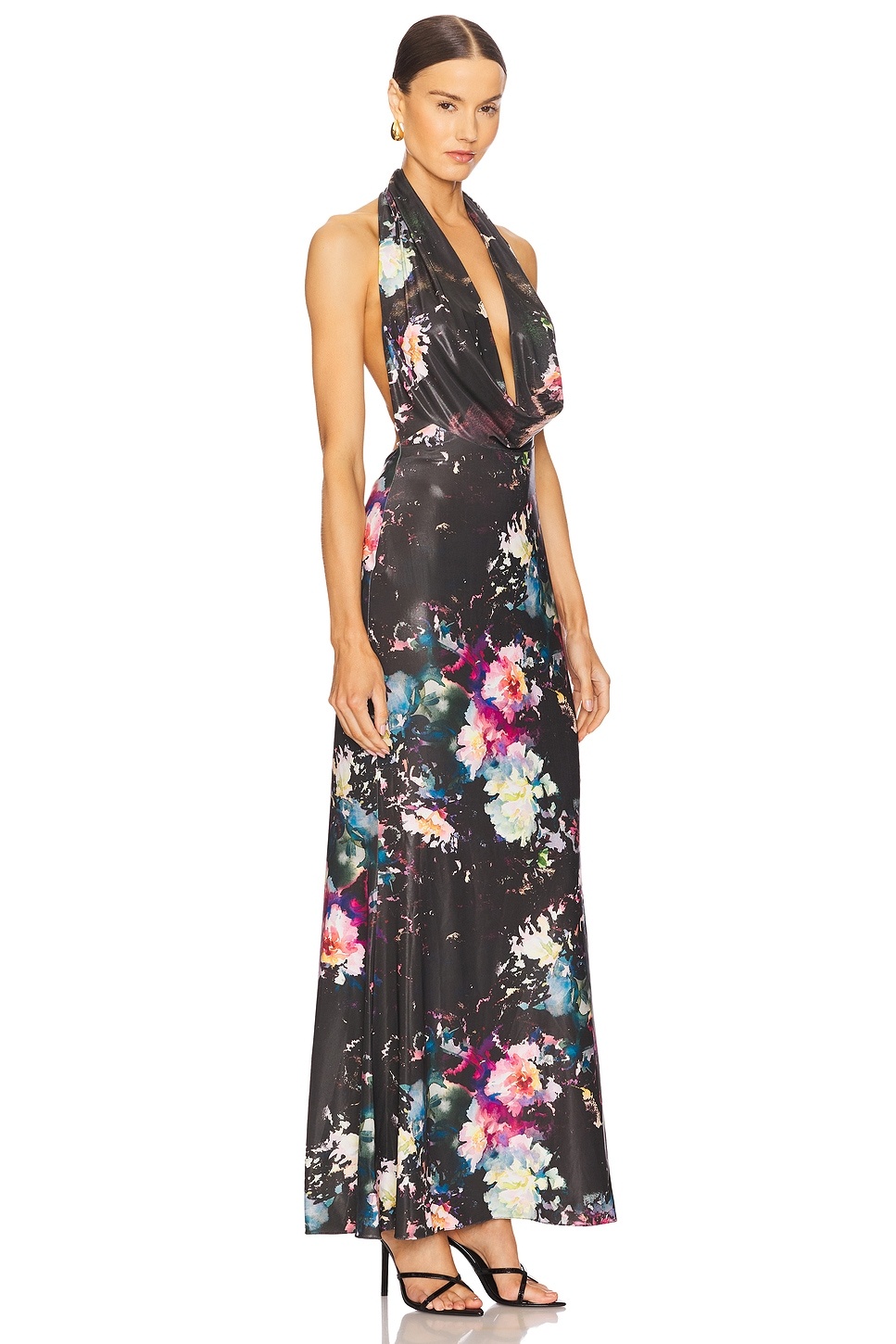 Floral Jersey Deep Cowl Neck Gown - 2