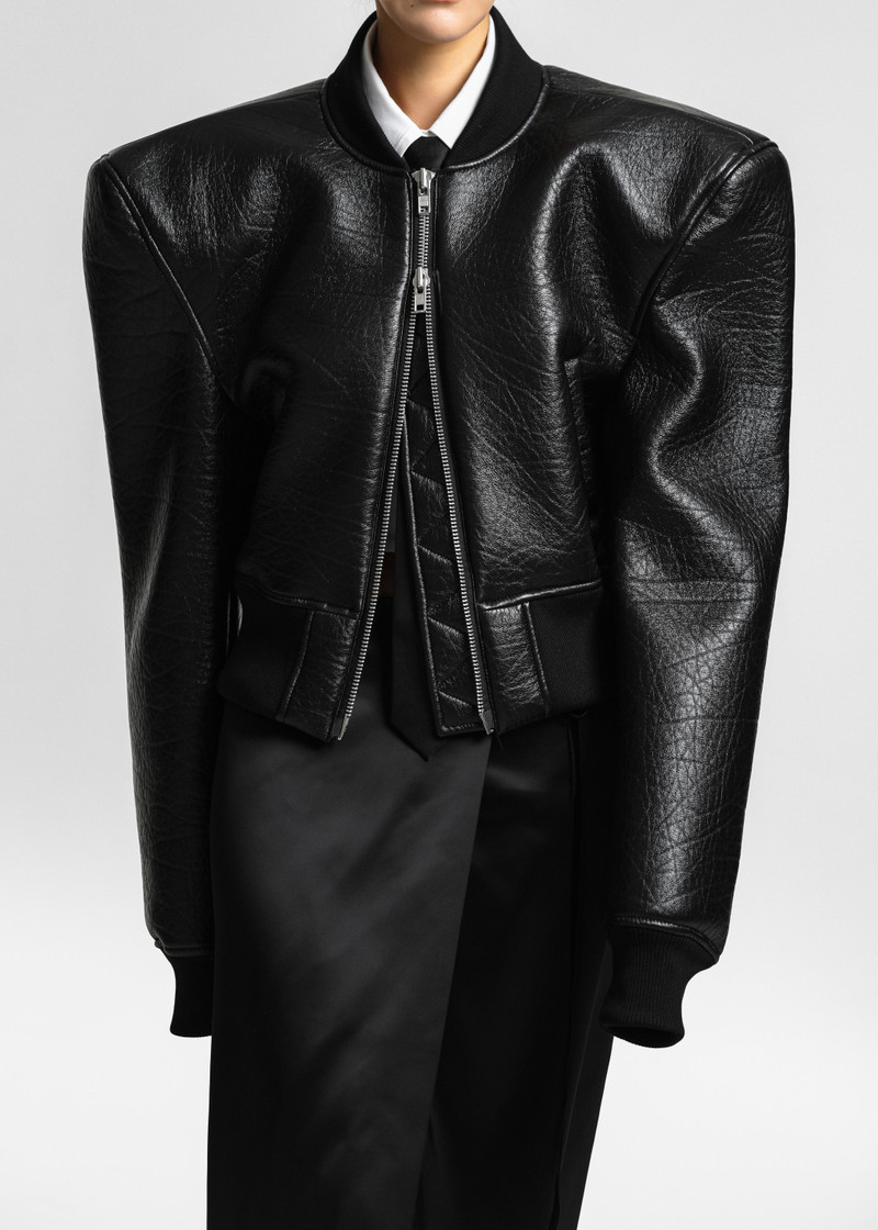 Glane Faux Leather Bomber Jacket - Black 10