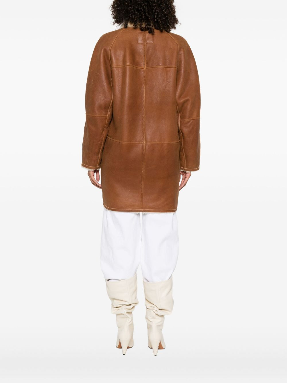 shearling-trim coat - 4