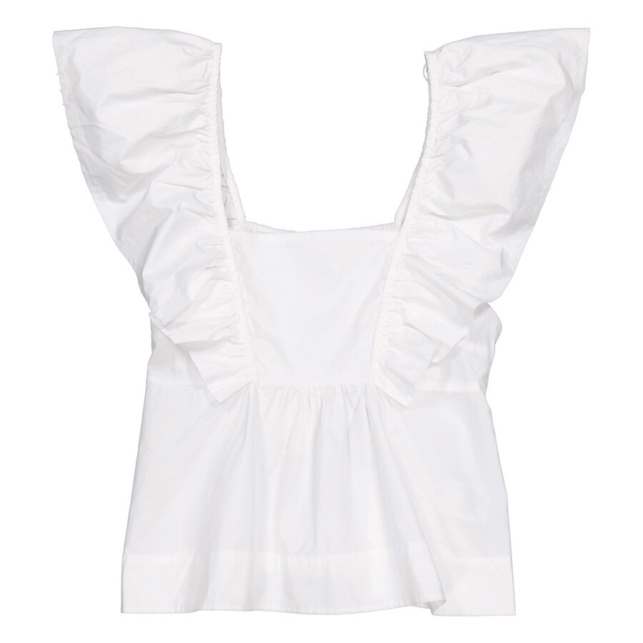 Ganni Bright White Cotton Poplin Ruffle Blouse - 5