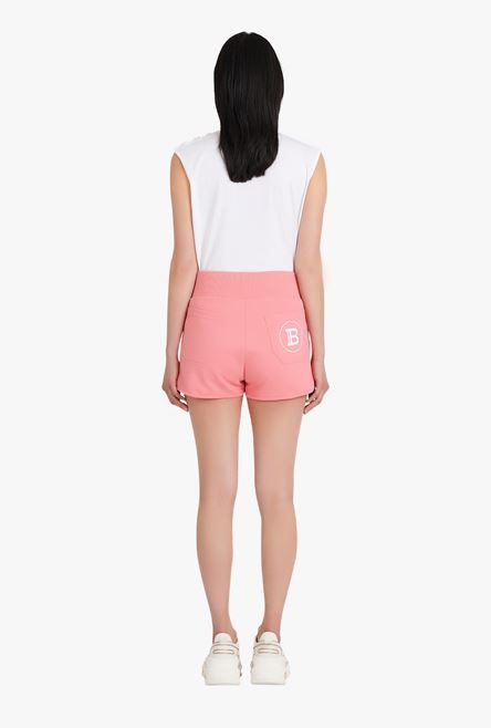 Salmon pink and white eco-designed knit shorts - 3