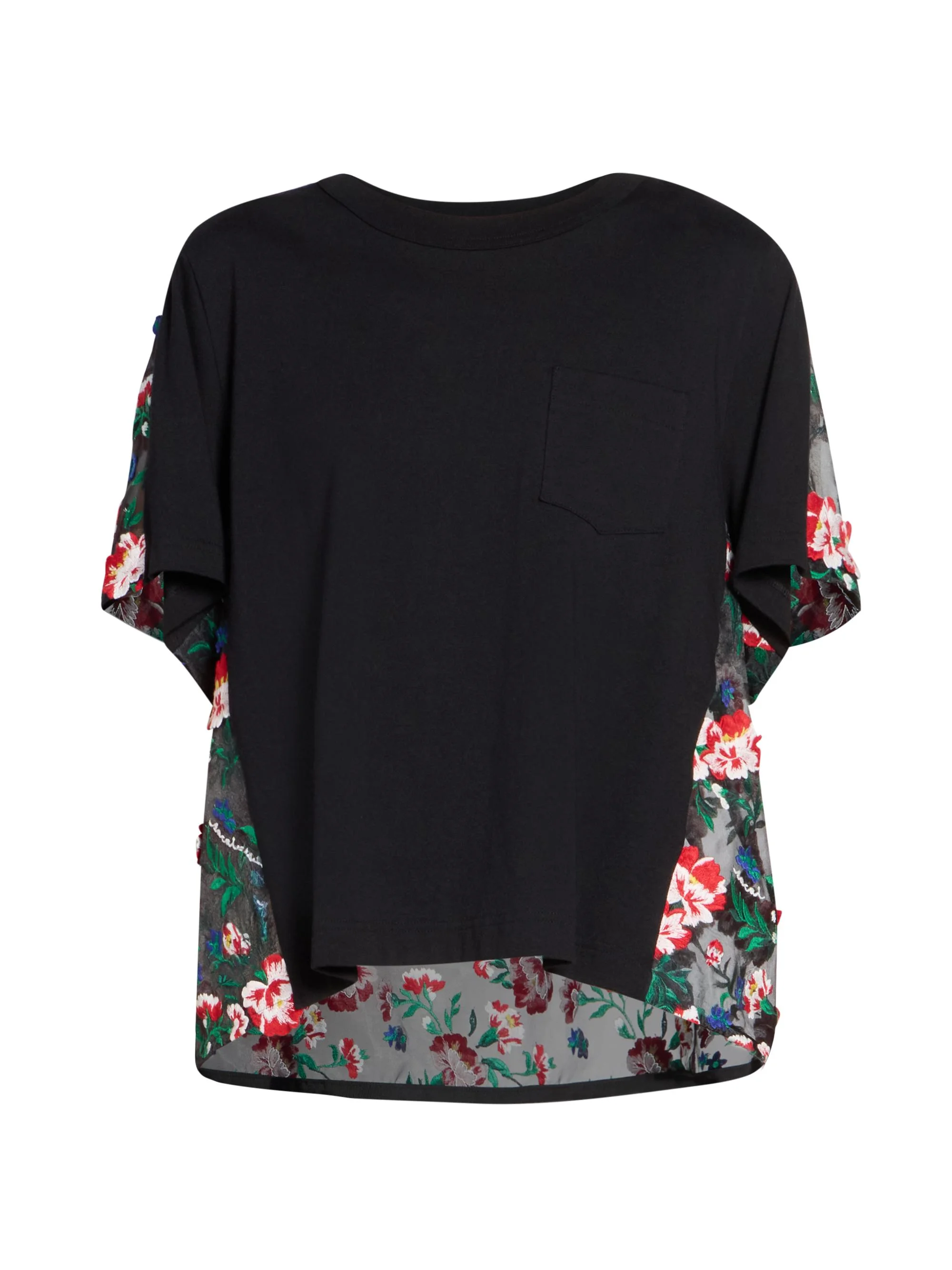 Women's Floral Cotton Oversized T-Shirt - Black - 1