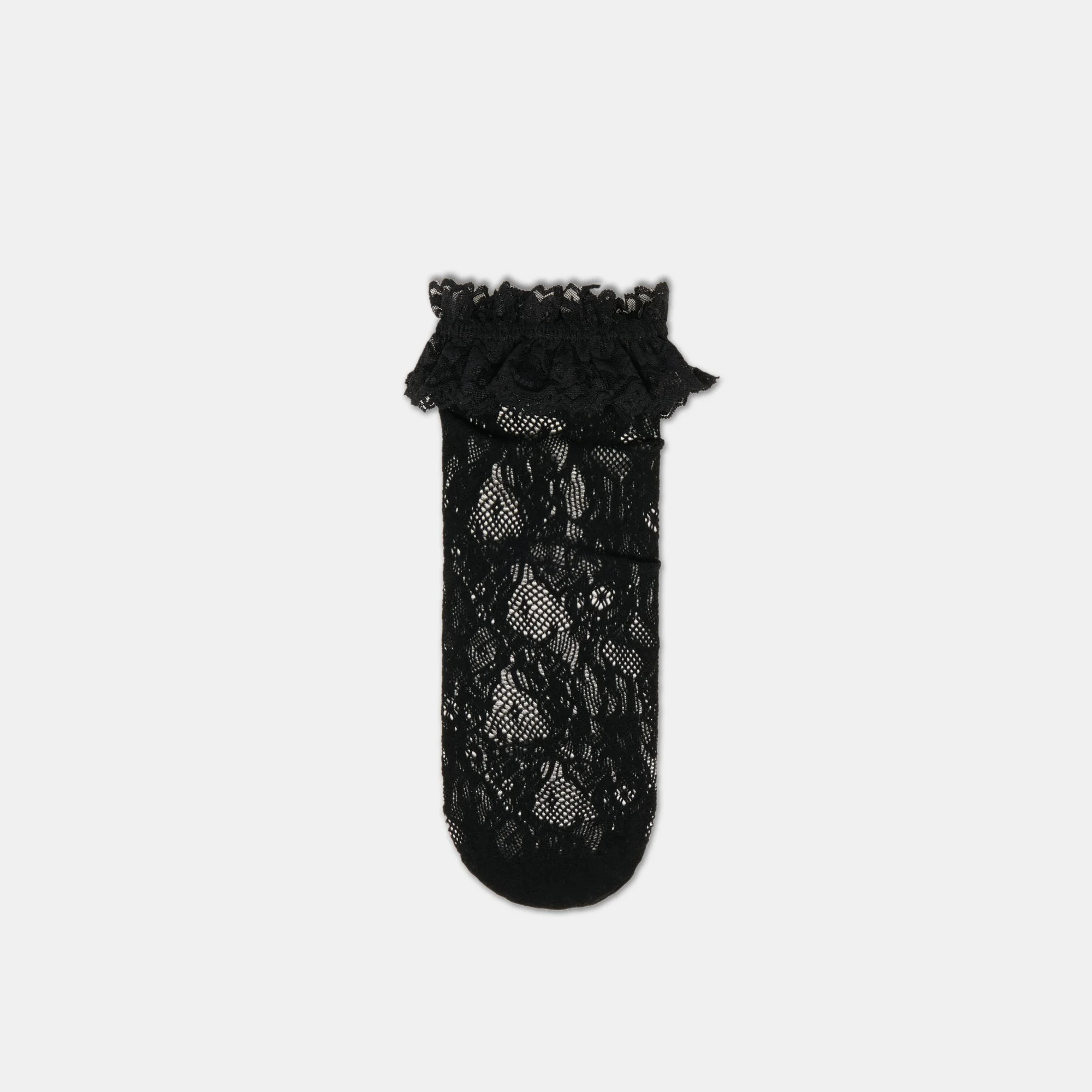 LACE RUFFLE CREW SOCKS BLACK - 1