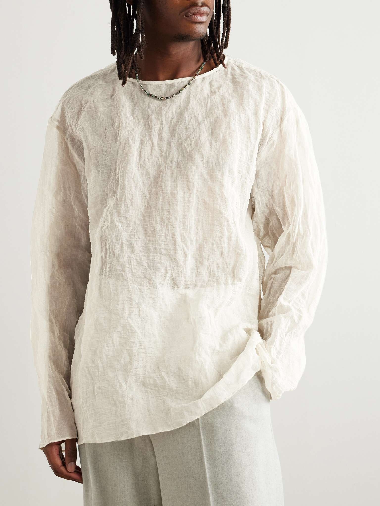 Oversized Metallic Crinkled Cotton-Blend T-Shirt - 3