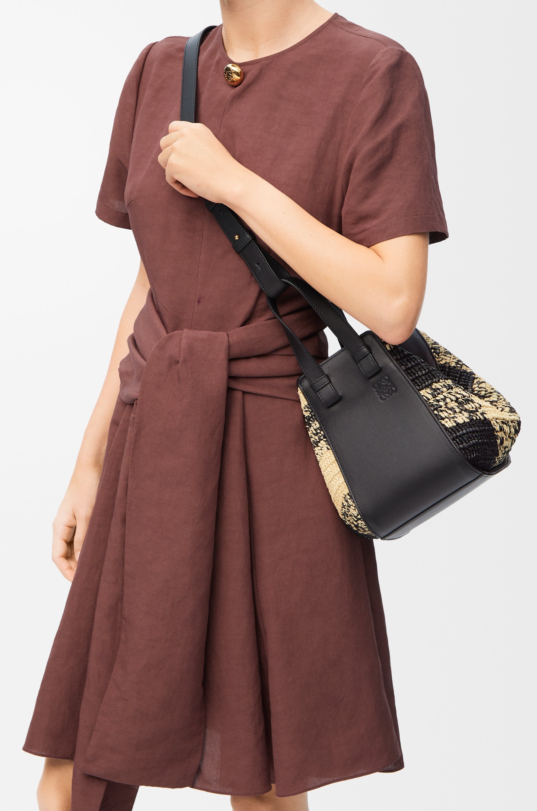 Compact Hammock bag in raffia and calfskin - 2