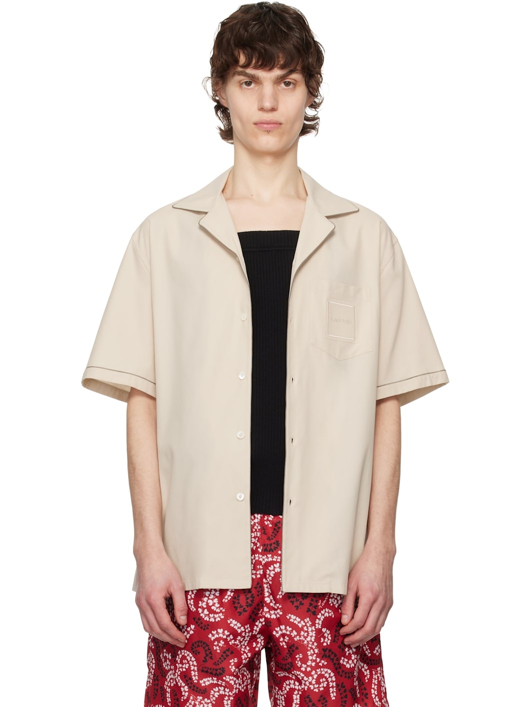 Beige Fluid Bowling Shirt - 1