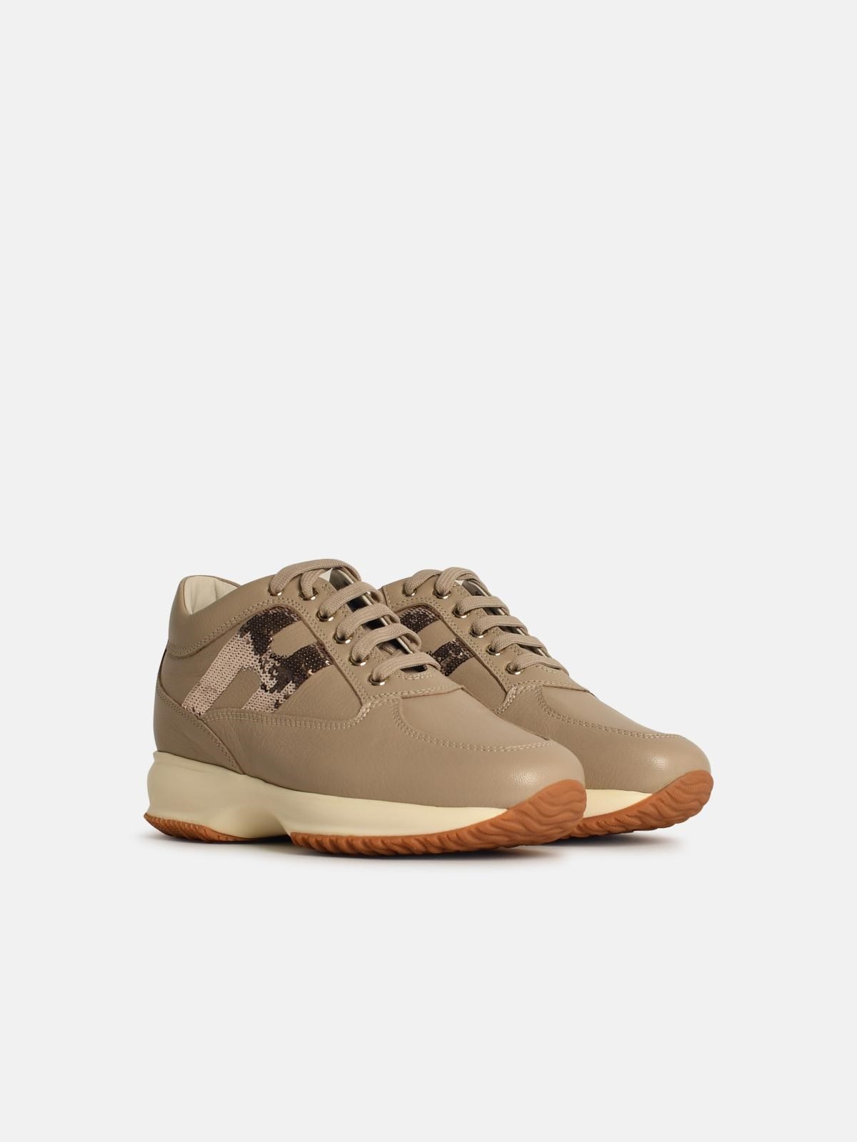 'INTERACTIVE' BEIGE LEATHER SNEAKERS - 2