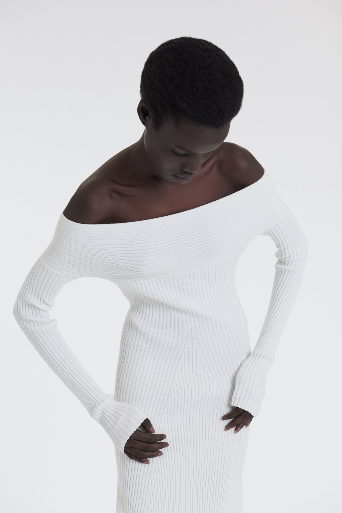 KNIT MAXI OFF SHOULDER DRESS IVORY - 7