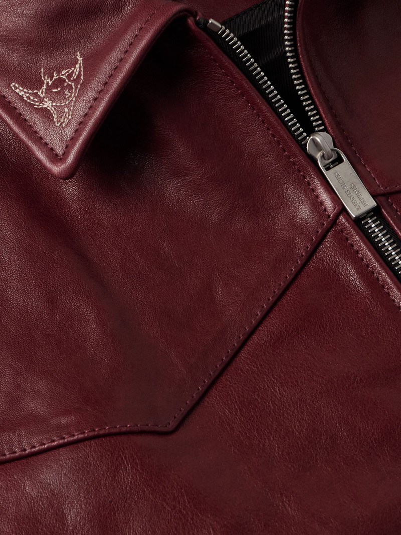 Principe de L'Amour Cropped Embroidered Leather Jacket Burgundy 5