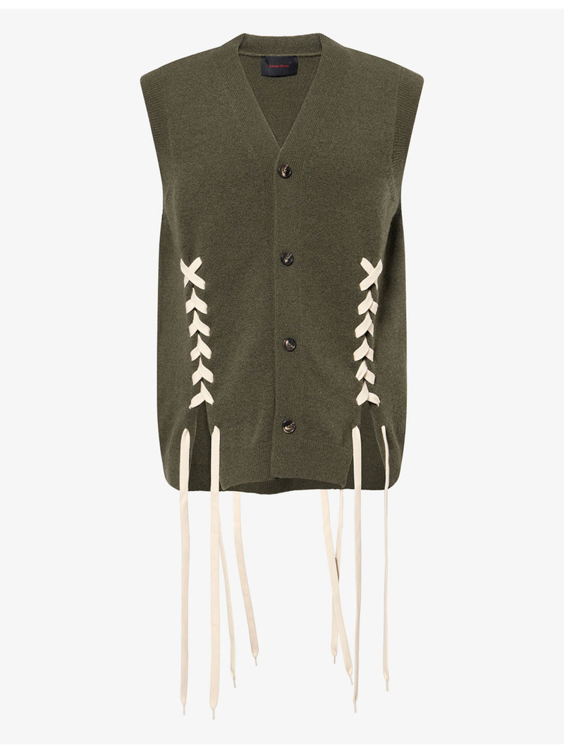 Lace-Up V-Neck Merino Wool-Blend Vest 1